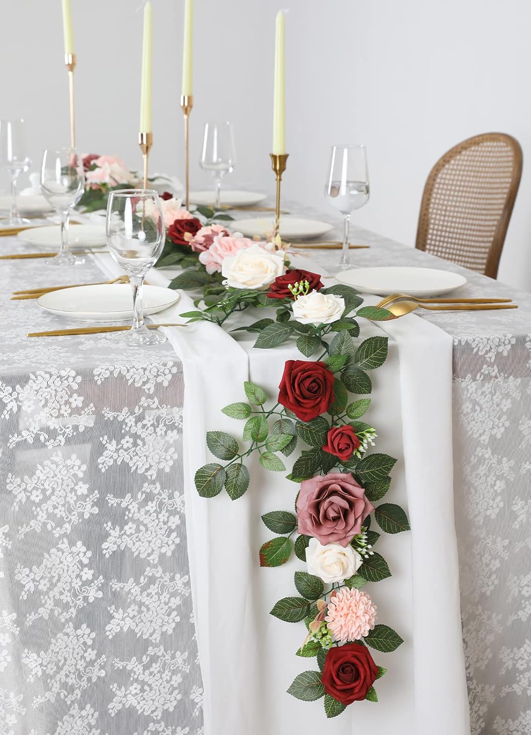 Garisey 5FT Artificial Rose Garland Burgundy Wedding Decor
