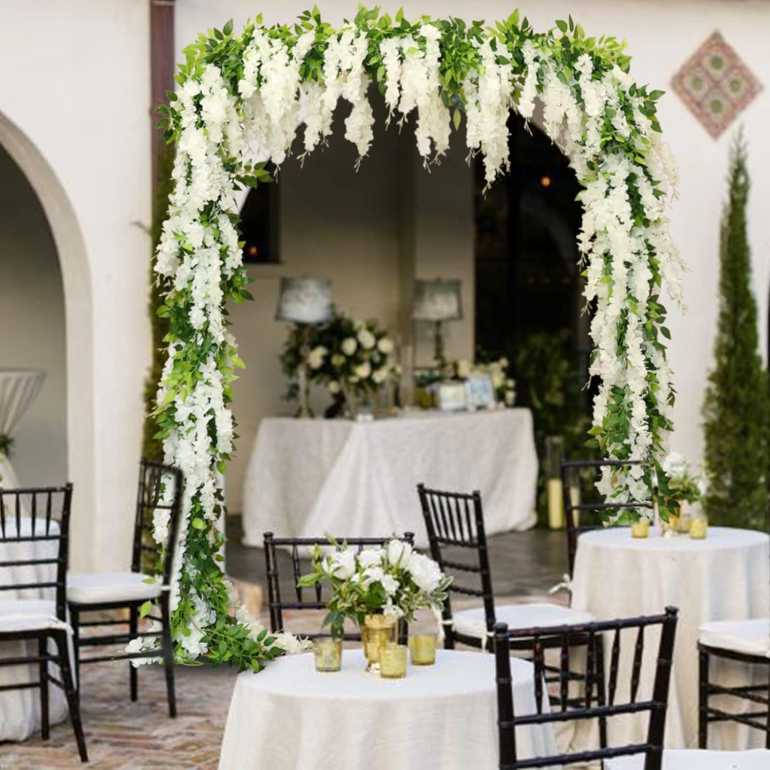 Apeair Wisteria Artificial Flowers Garland 2Pcs 144ft White