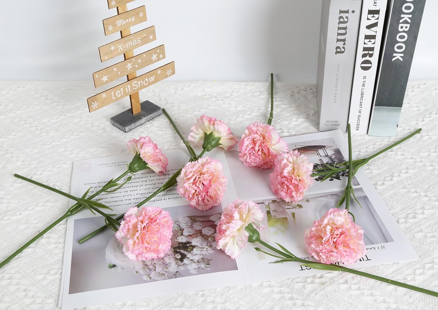 ICBOX Artificial Pink Carnation Flowers 15pcs with Stems