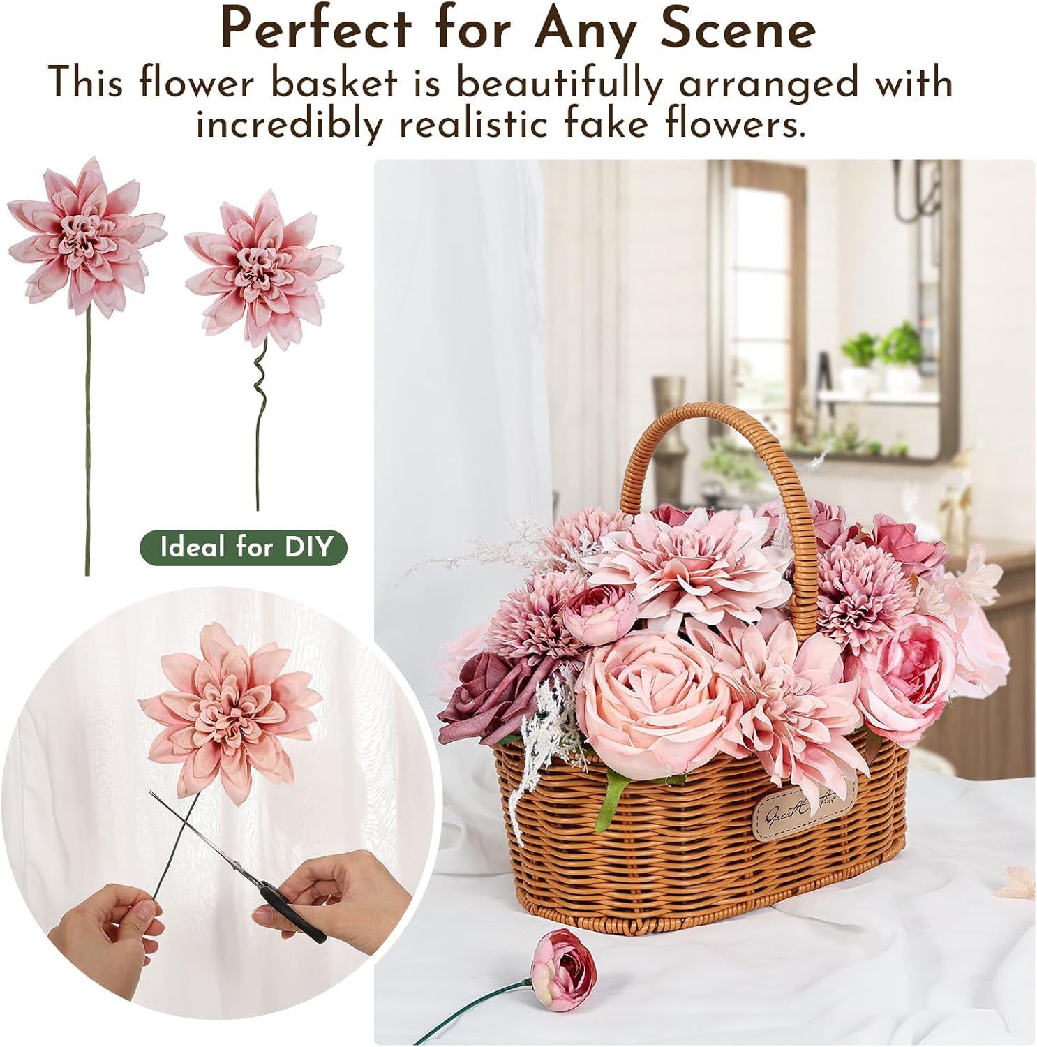 Dusty Pink Artificial Roses with Stems Bouquet Set