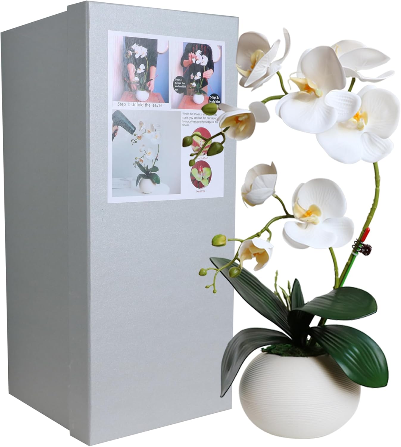Forlaoers White Real Touch Orchid Artificial Flowers with Vase