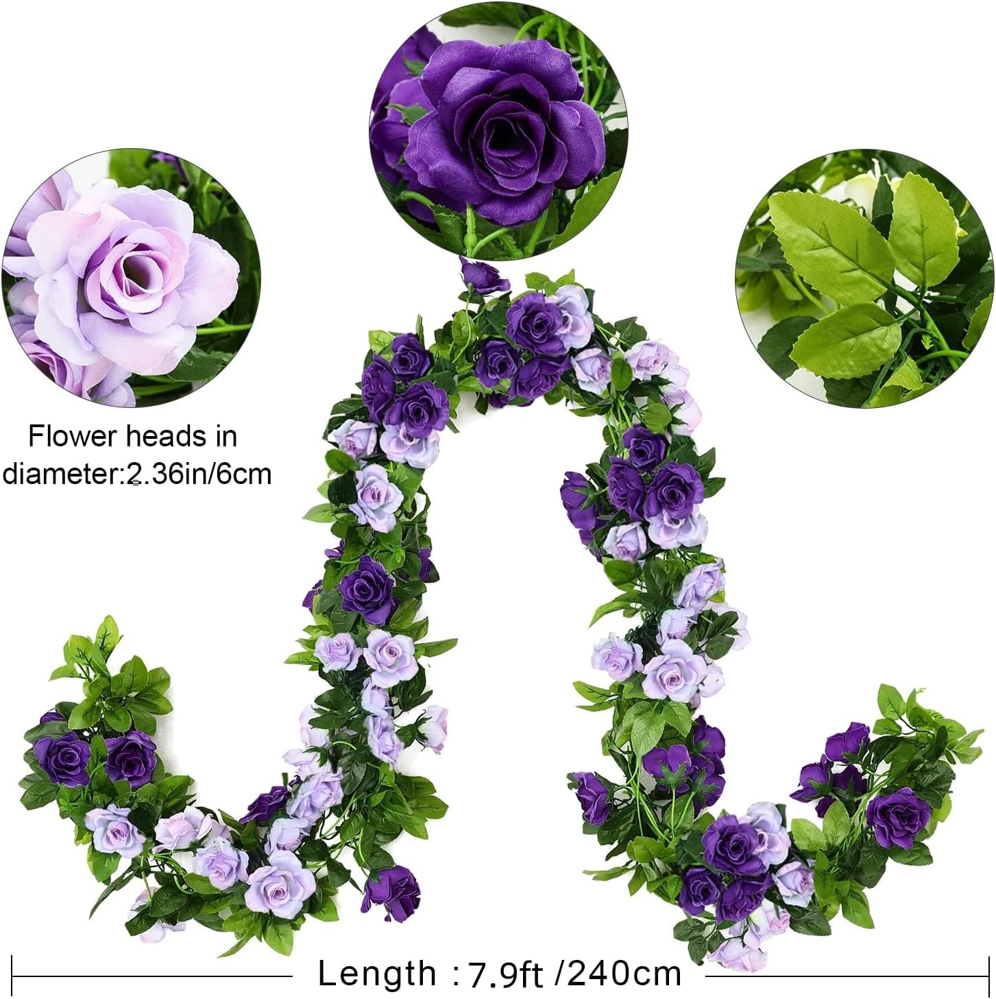 JUSTOYOU 2 Pack Fake Rose Garland Artificial Flowers Wedding Decoration