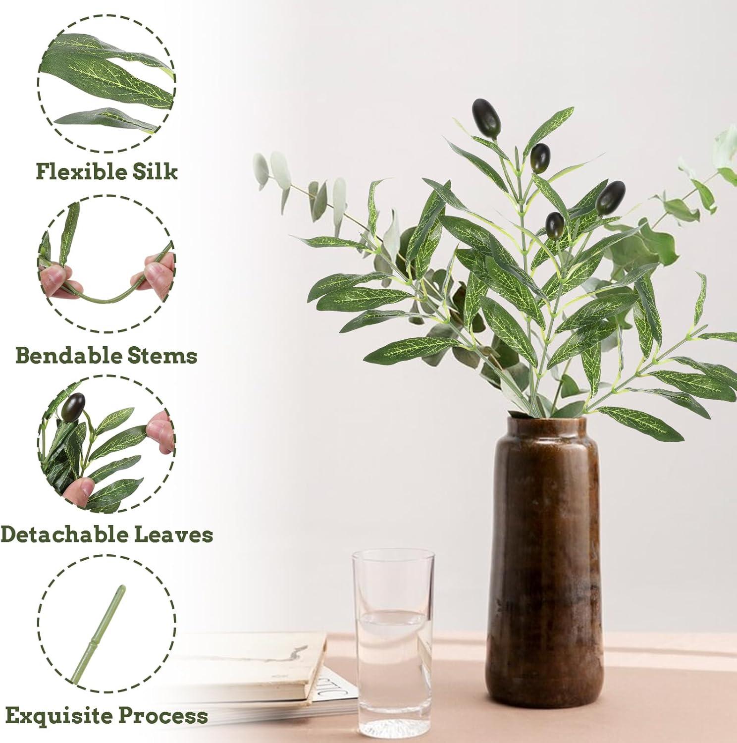 5 Pcs Artificial Olive Tree Branches 11 Inch Faux Greenery for Centerpieces
