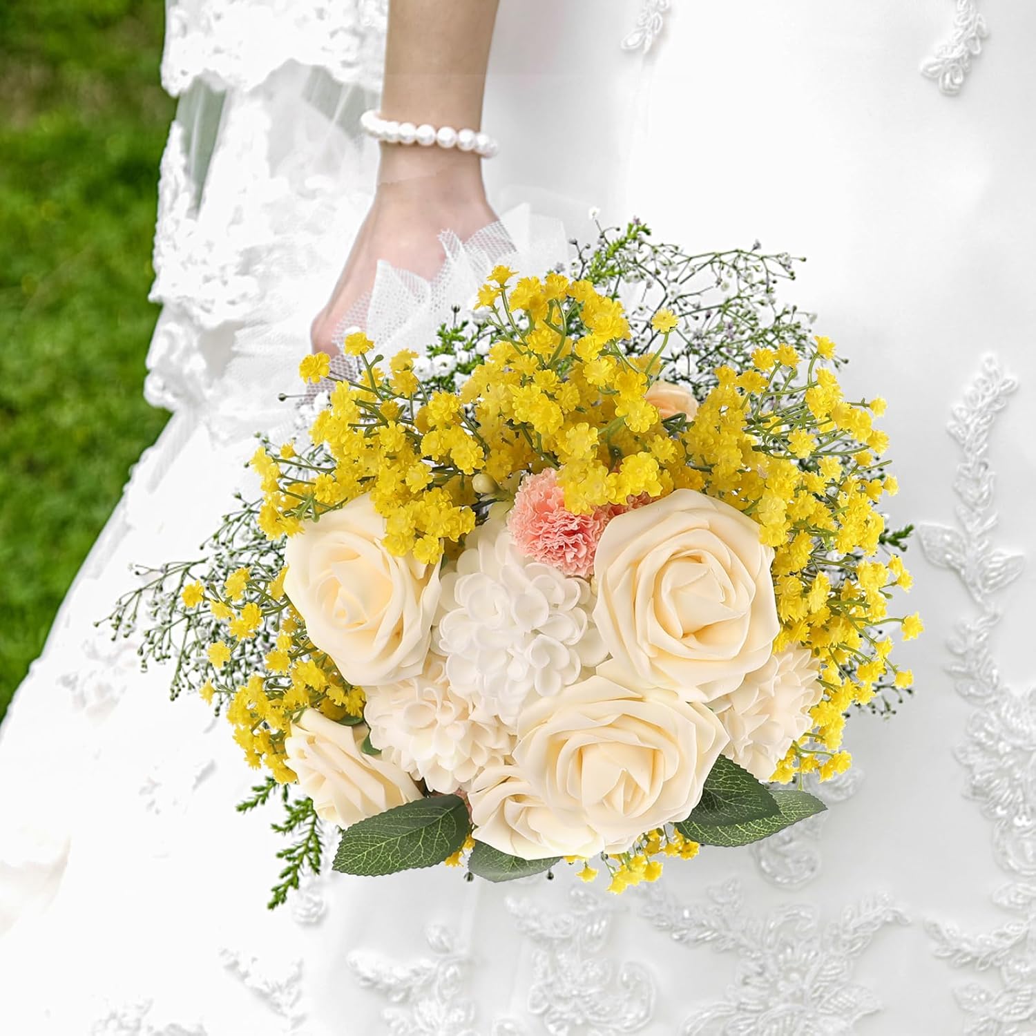NT NIETING 10Pcs Yellow Artificial Babys Breath Flowers Bouquet Filler