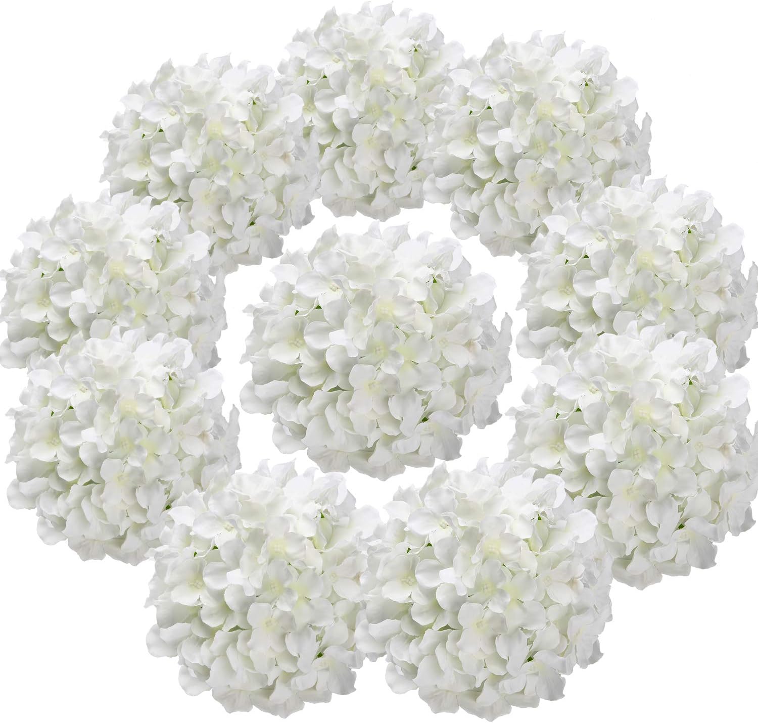 Flojery Silk Hydrangea Flower Heads with Stems Pack of 10 White