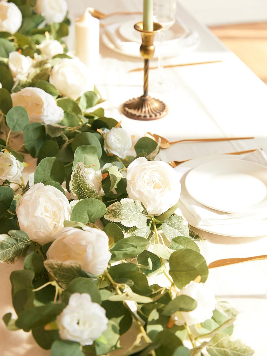 MISSPIN Artificial Flower Garland with Peonies and Roses