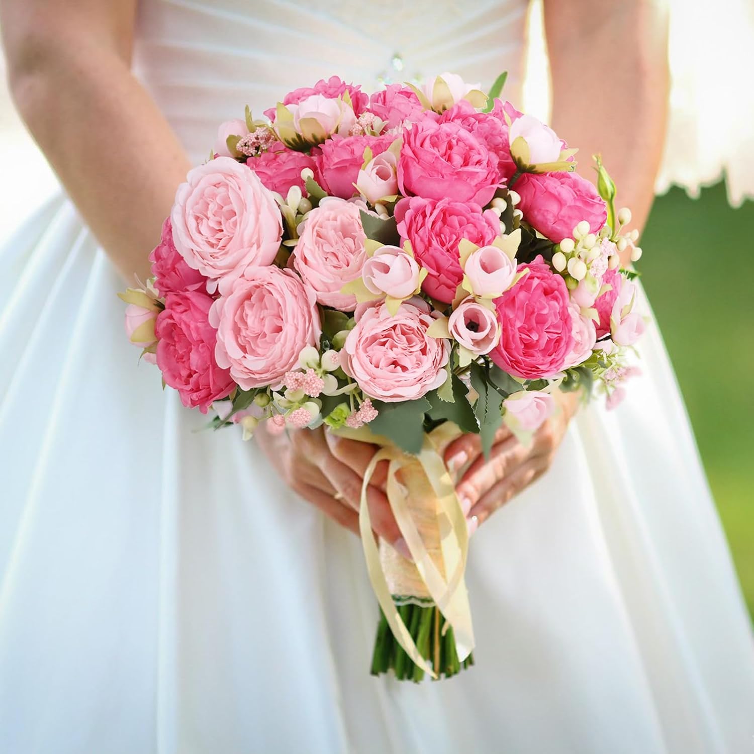 MARTINE MALL 2 Pack Mixed Pink Artificial Peonies Flowers