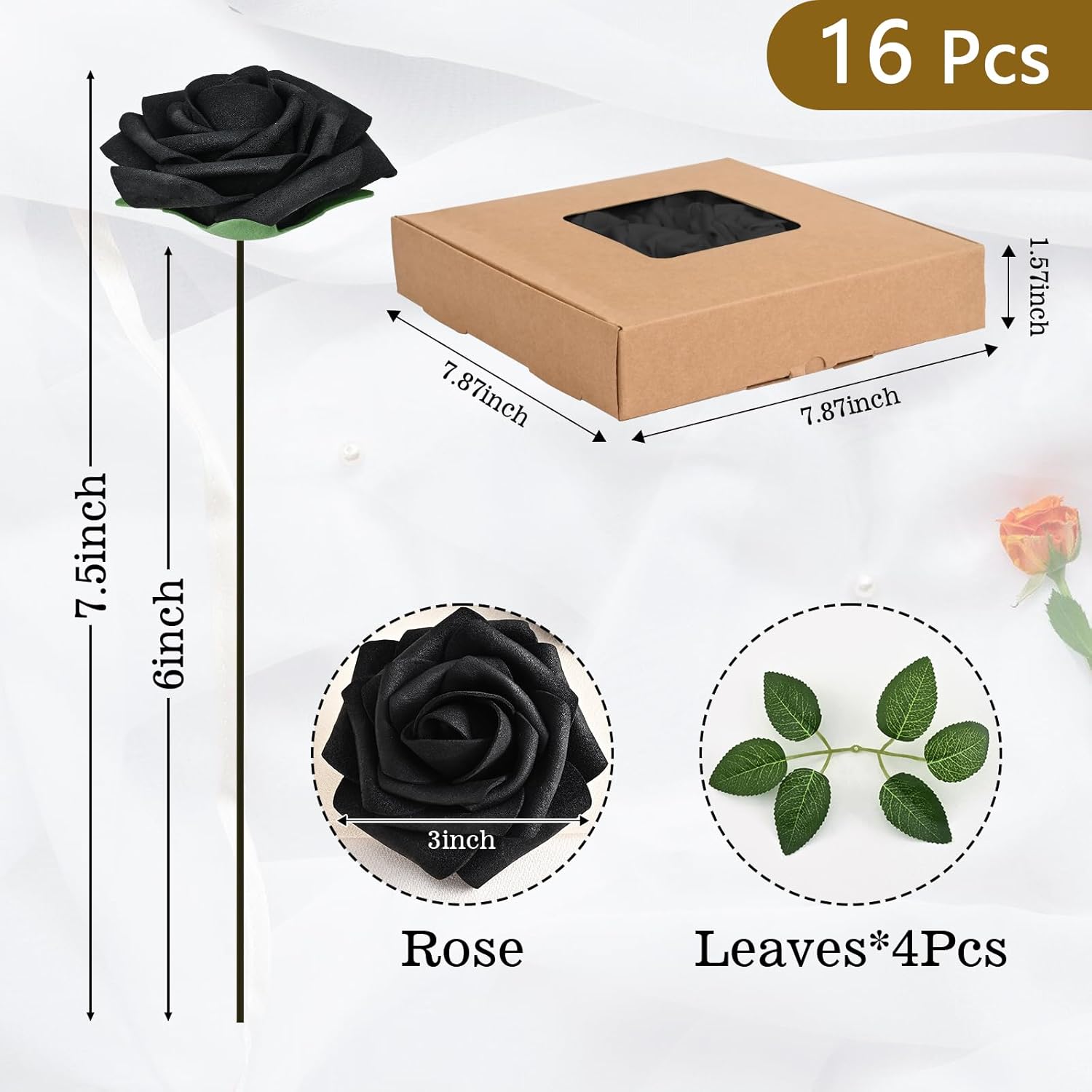 BLEUM CADE 16Pcs Artificial Flowers Fake Roses with Stems