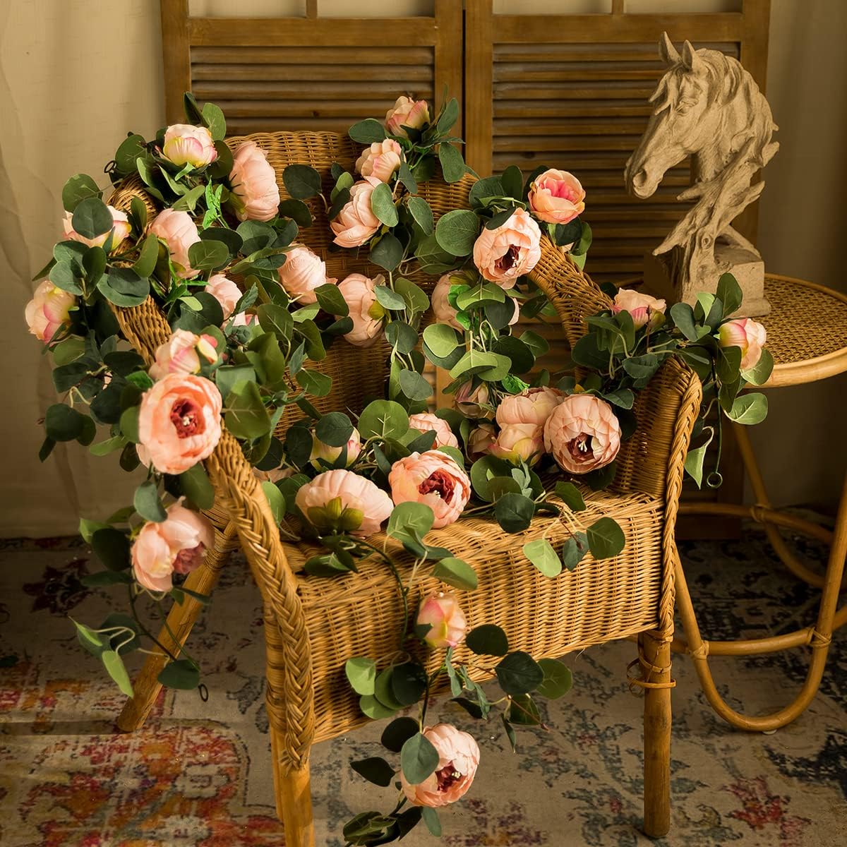 Veryhome 2pcs Artificial Flowers Garland with Peonies and Eucalyptus