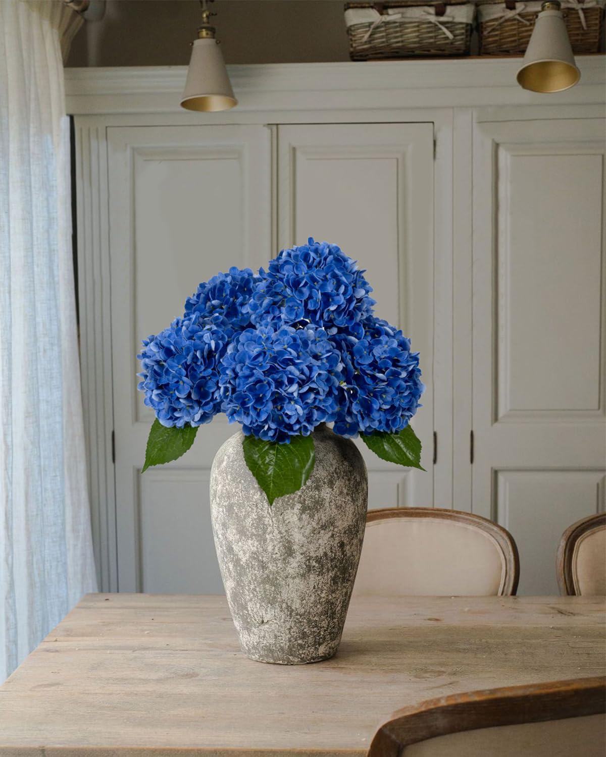 DuHouse 3Pcs Real Touch Hydrangea Artificial Flowers in Royal Blue