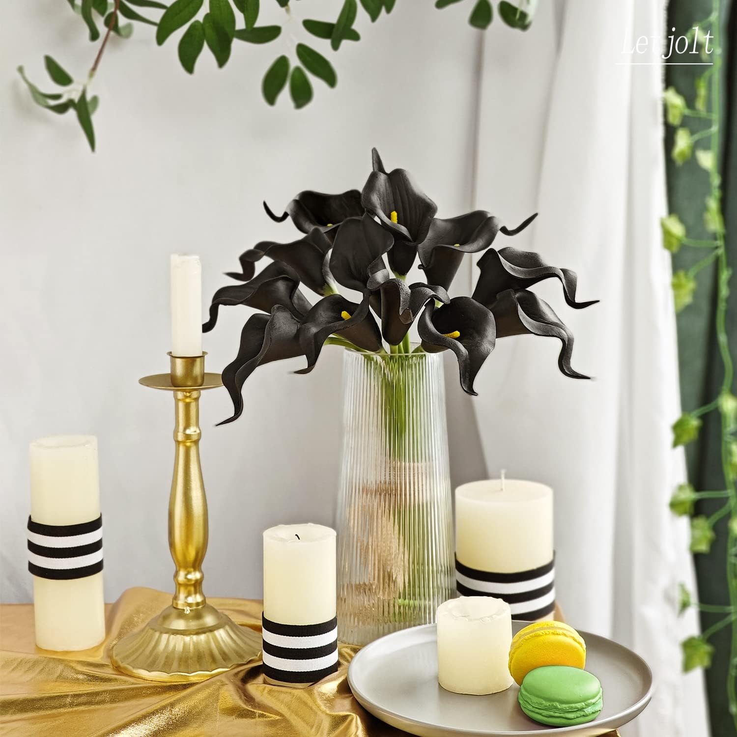 Letjolt Artificial Calla Lily Flowers Black 12Pcs Wedding Bouquet Decorations