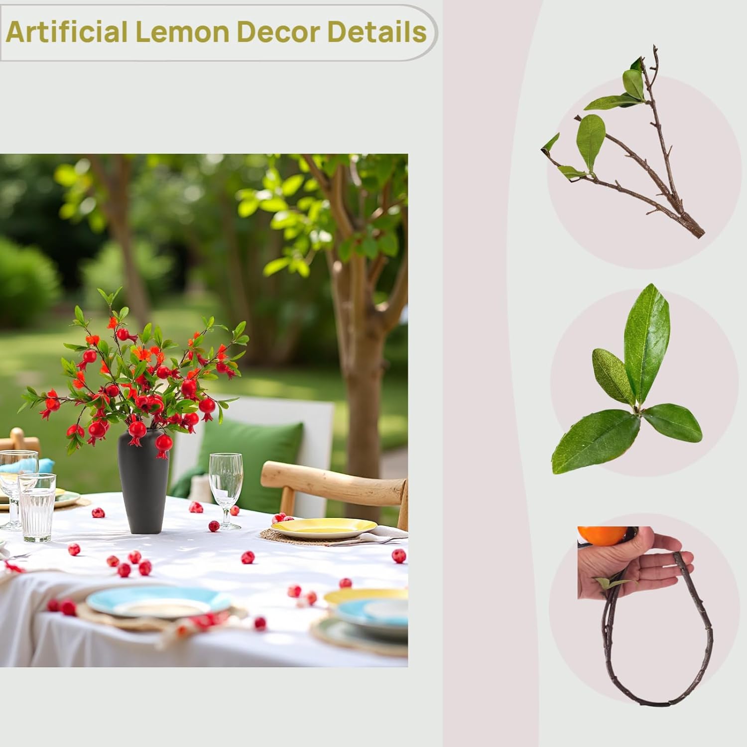 Lifelike Artificial Pomegranate Flower Decoration 4PCS 37 Inch