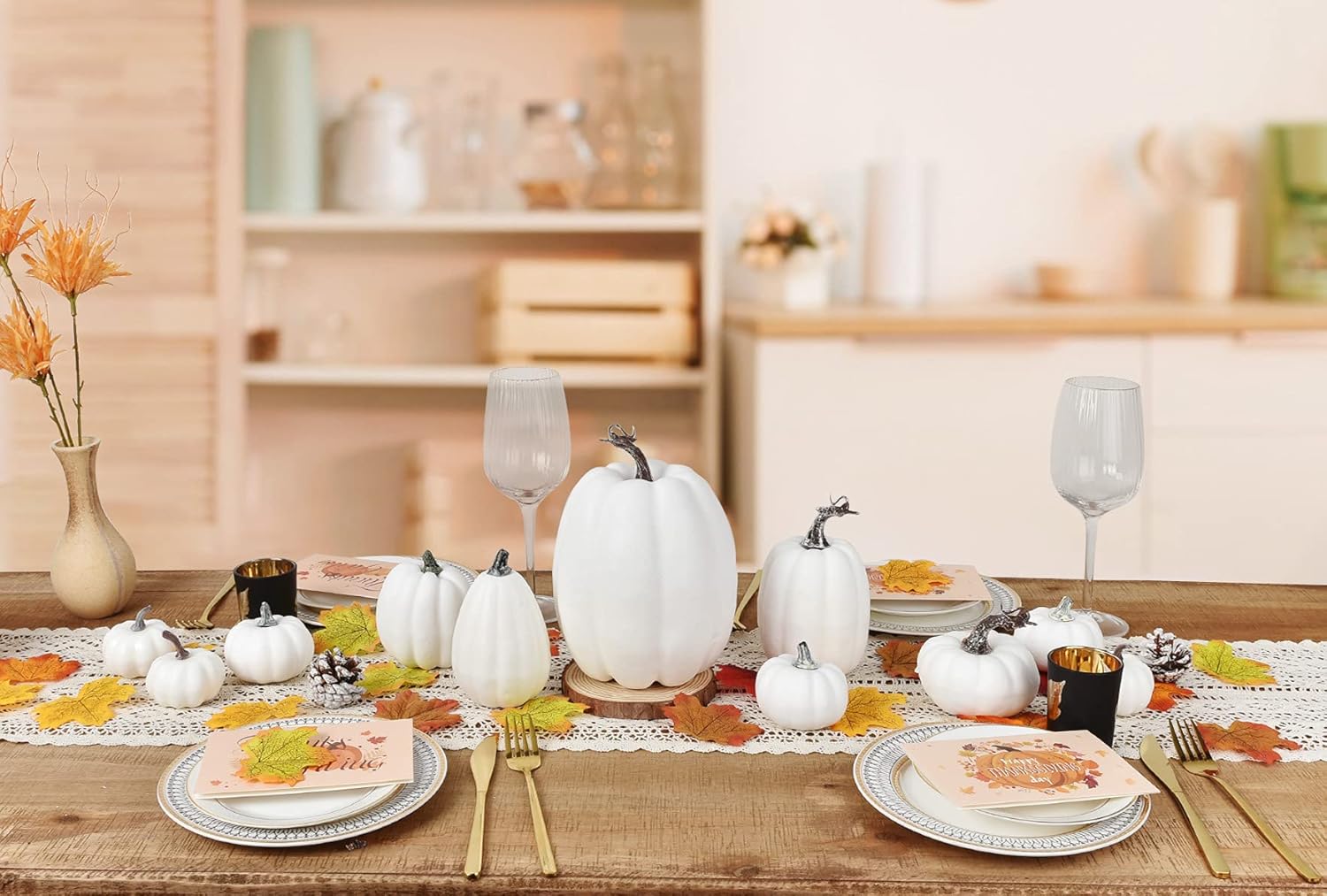 DearHouse 63Pcs Artificial Fall Pumpkins Decoration Set