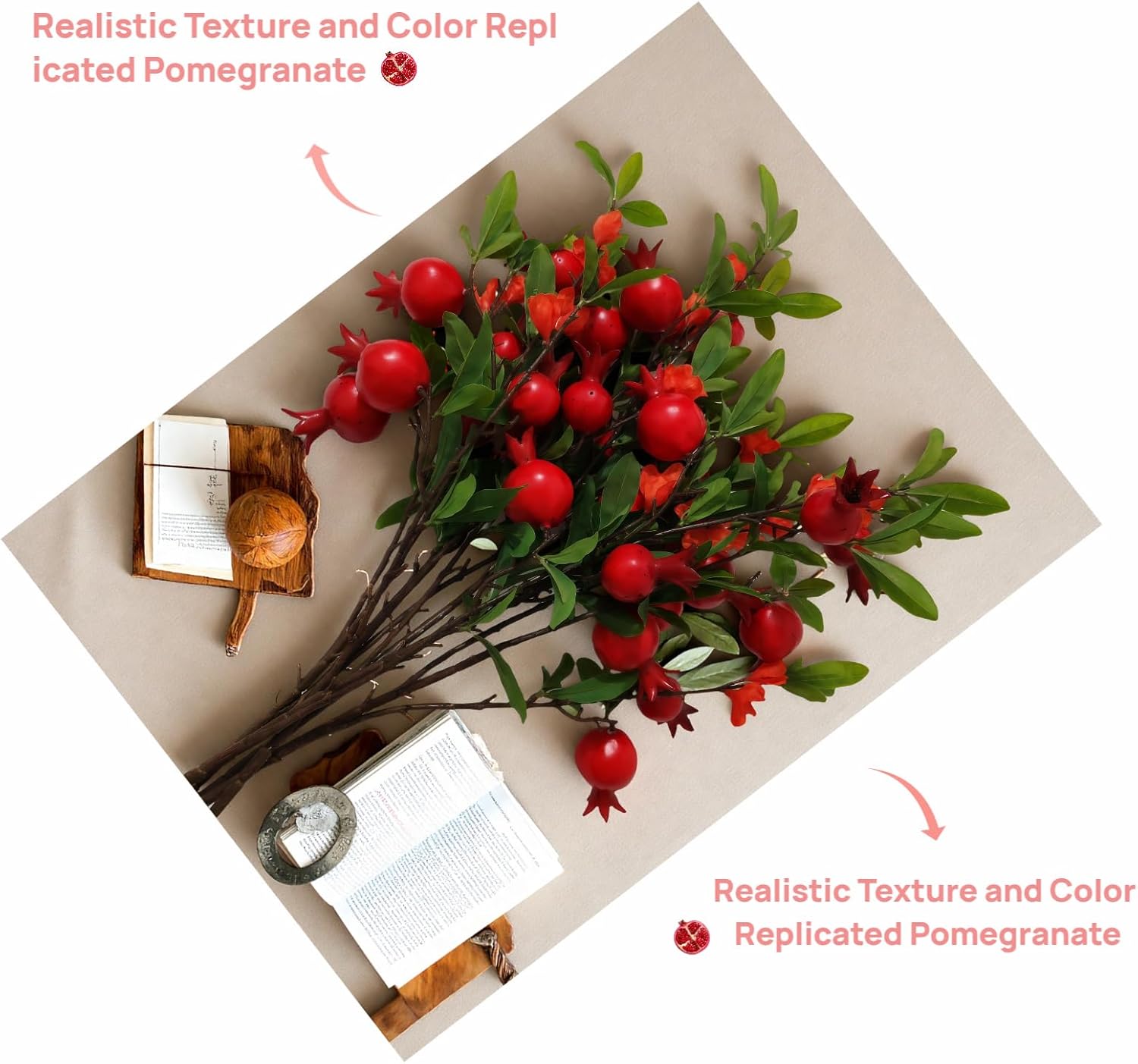 Lifelike Artificial Pomegranate Flower Decoration 4PCS 37 Inch