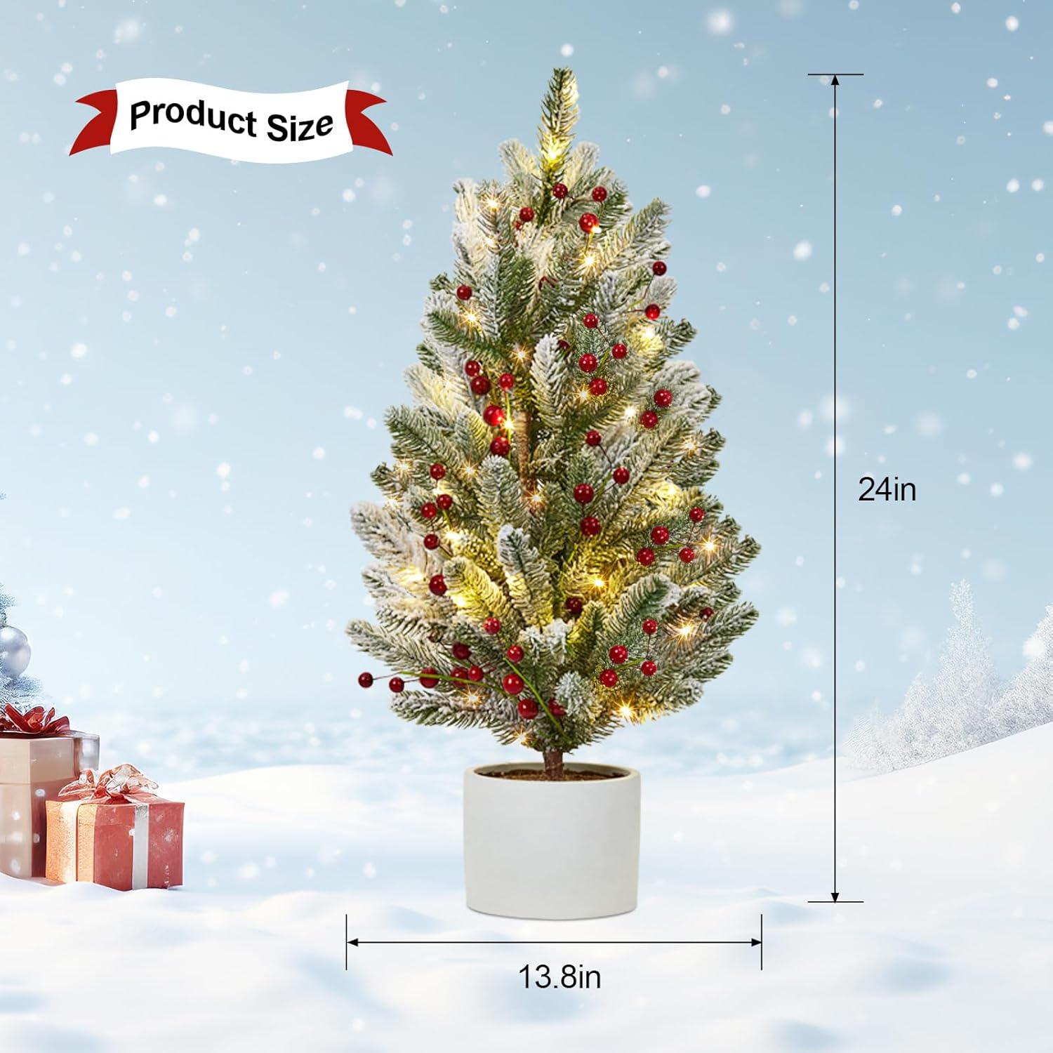 2 Ft Mini Prelit Frosted Christmas Tree with 50 LED Lights