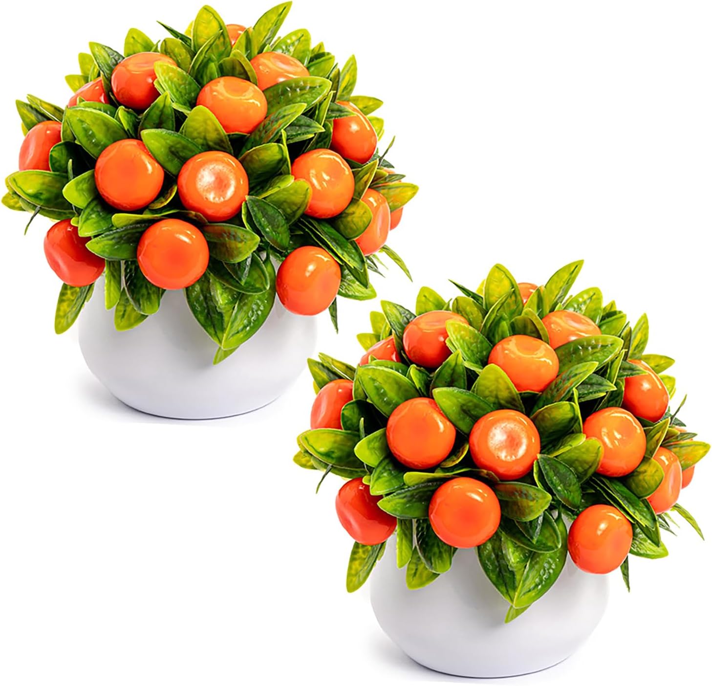 2pcs Artificial Tangerine Potted Plants for Indoor Decor