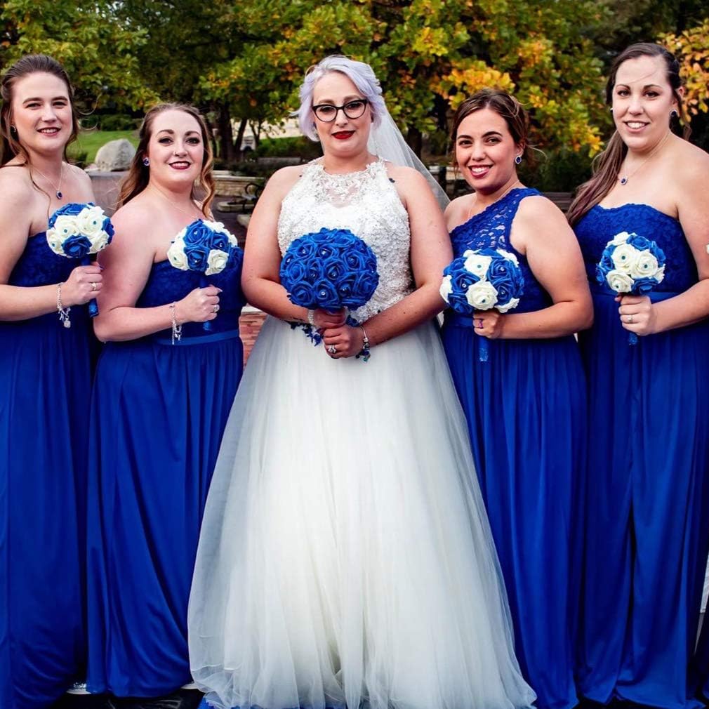 Higfra 25Pc Royal Blue Foam Fake Roses with Stems