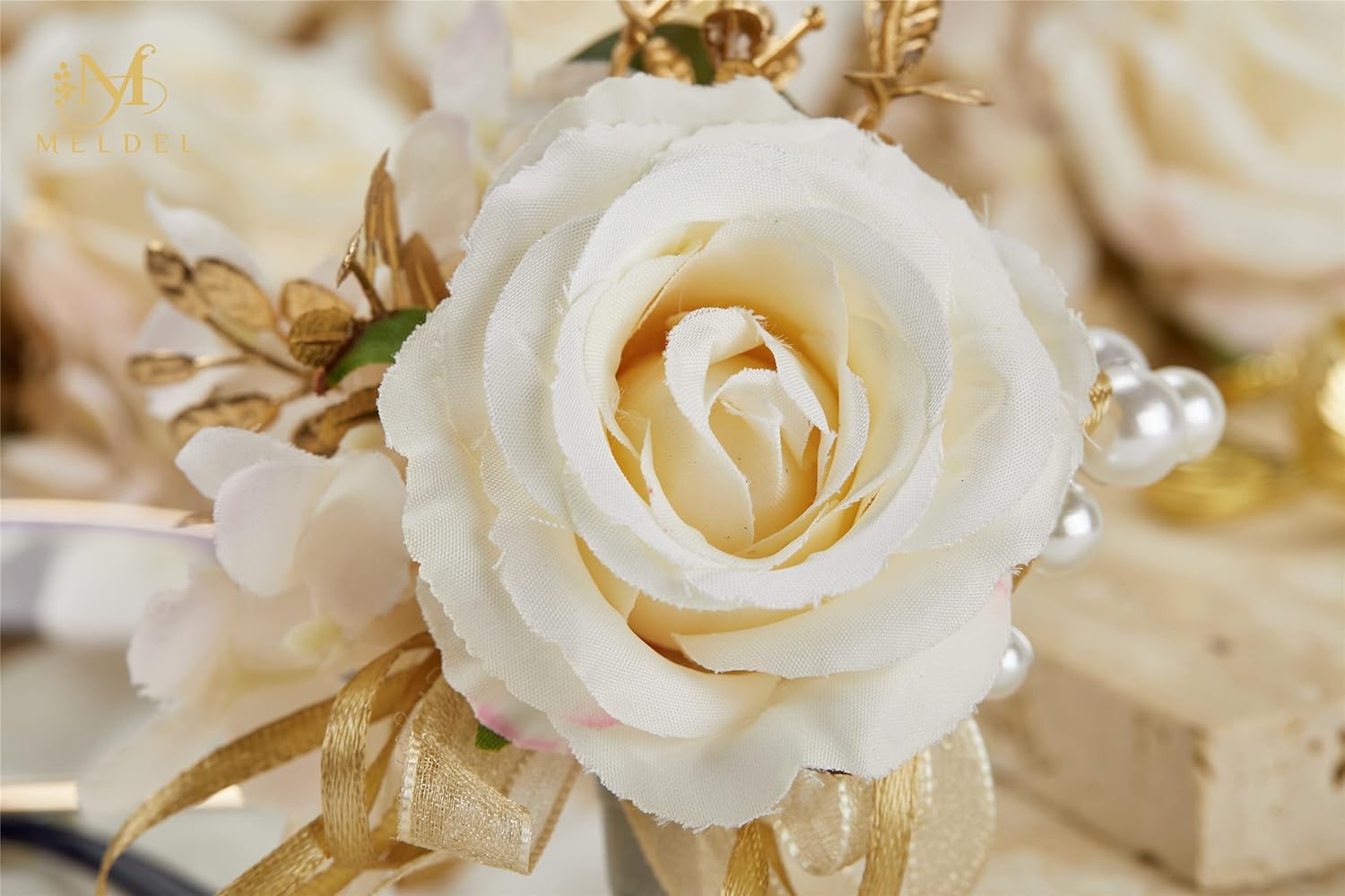 Meldel Champagne Boutonniere Set of 6 for Groom Best Man