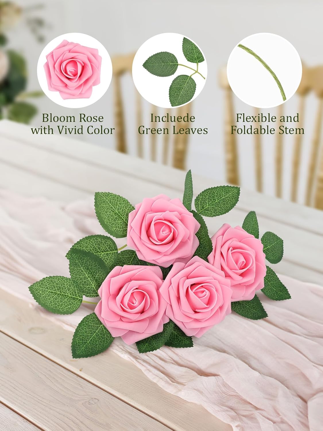 MACTING Artificial Pink Roses 30PCS Wedding Decor