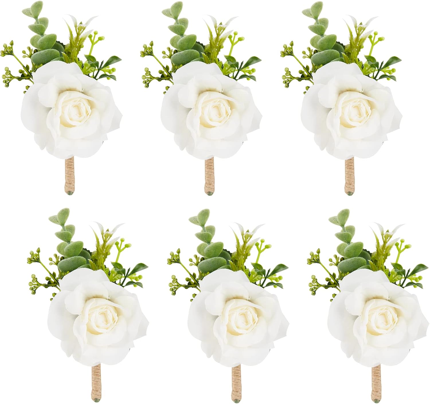 Meldel Ivory Rose Boutonniere Set of 6 for Men 1