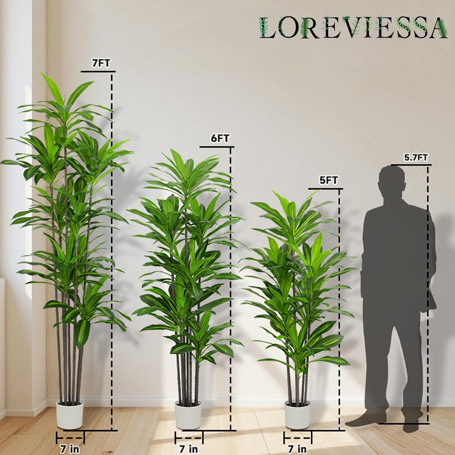 7FT Tall Artificial Dracaena Tree with Realistic Silk Leaves