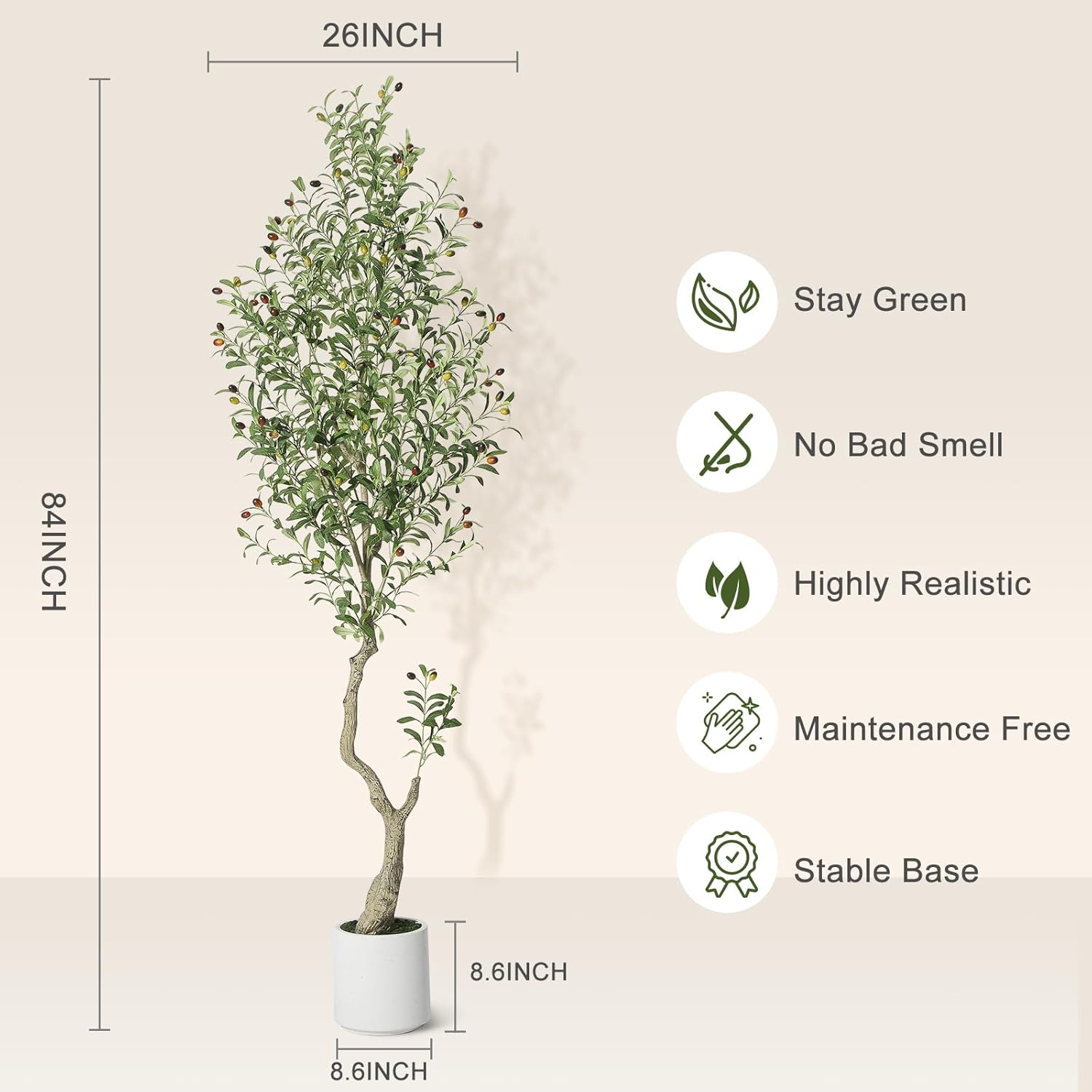 GarveeHome Faux Olive Tree 7ft Artificial Silk Plants with White Planter