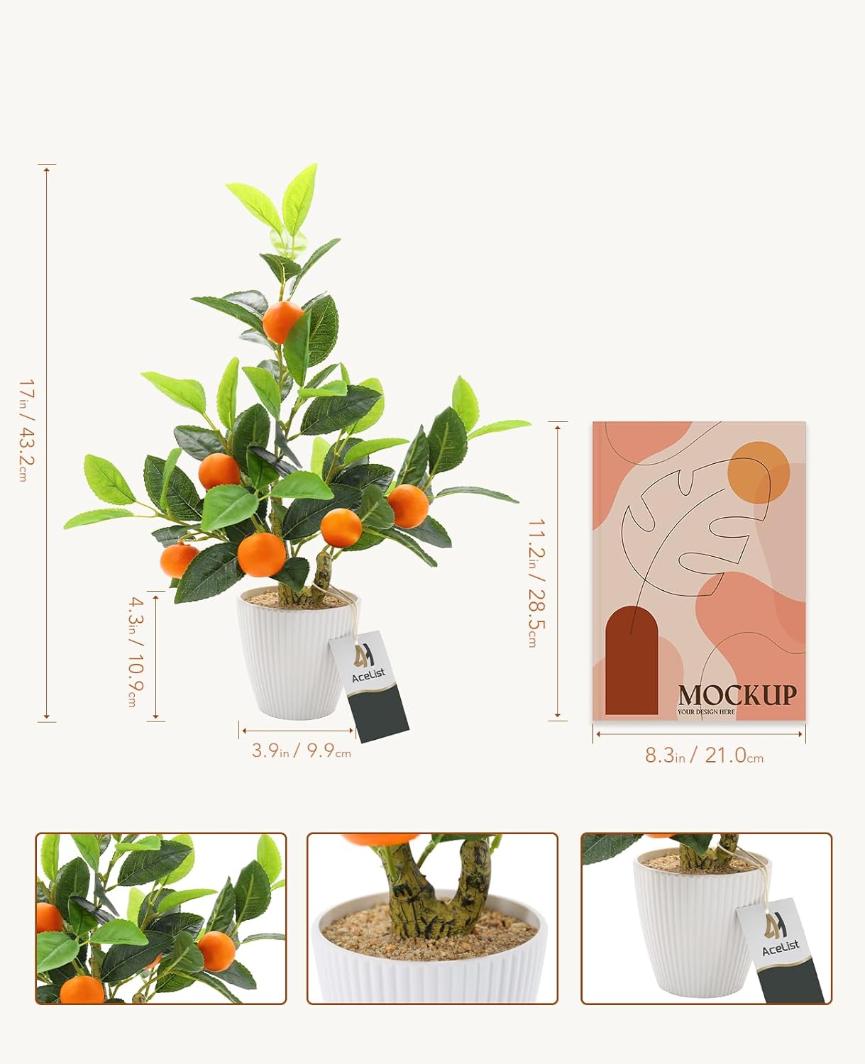 AceList Artificial Orange Tree in White Pot