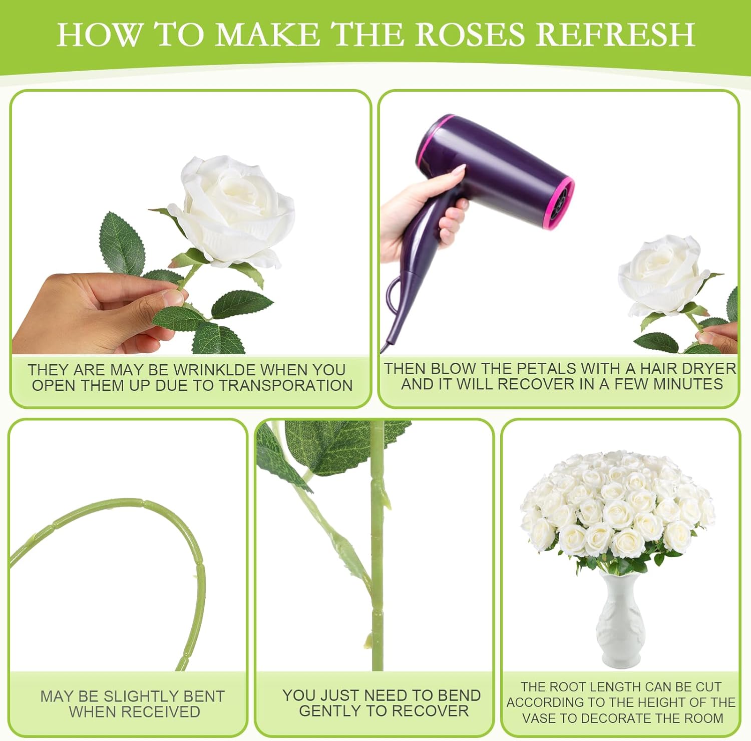 Hananona 50 Pcs Artificial Roses White Bulk