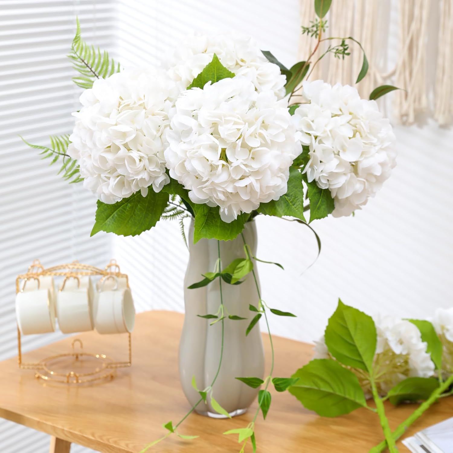 Nubry 2244In White Hydrangea Artificial Flowers 4Pcs