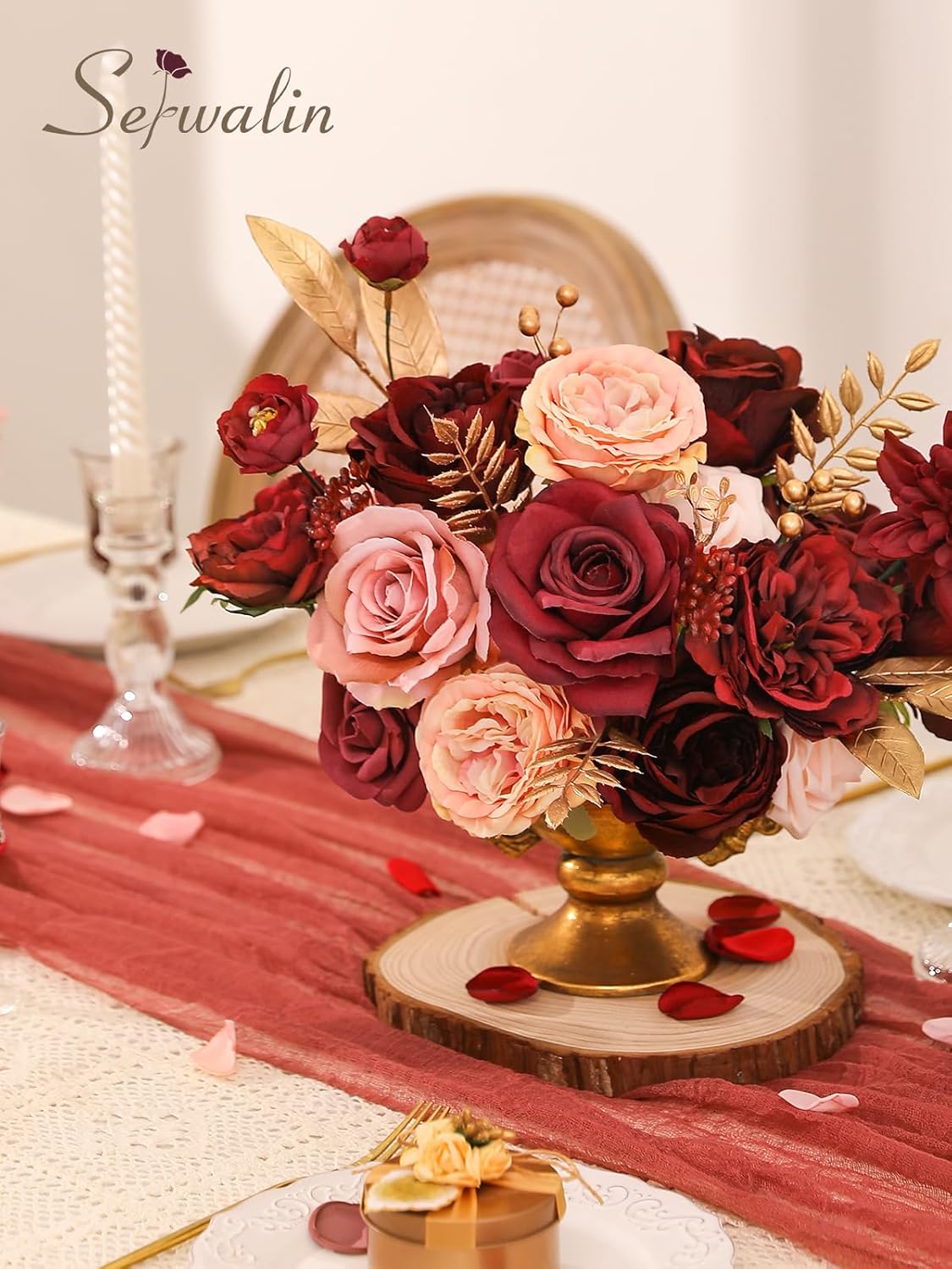 Serwalin Artificial Flowers Burgundy Pink for Wedding Decorations