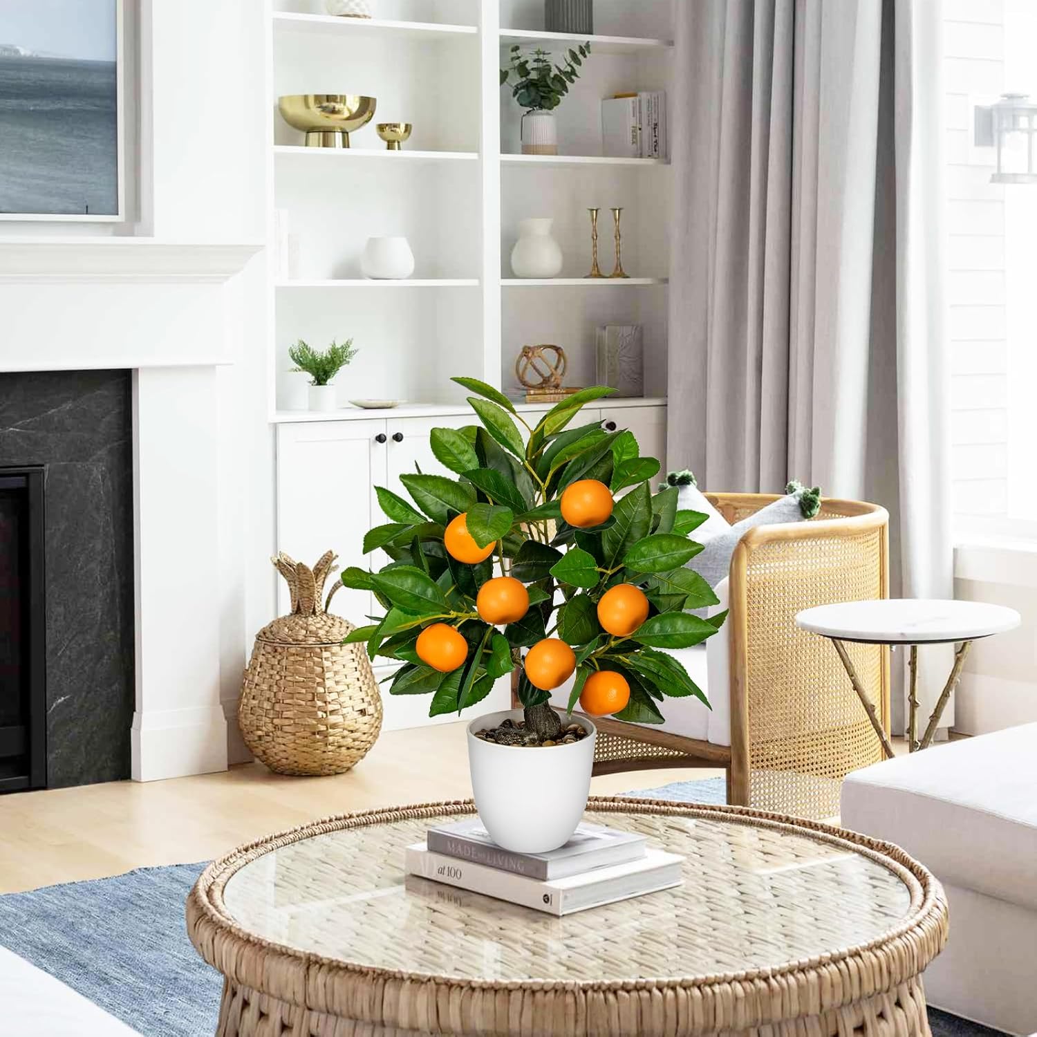 Faux Orange Tree 161 Inch Artificial Citrus Plant with White Pot