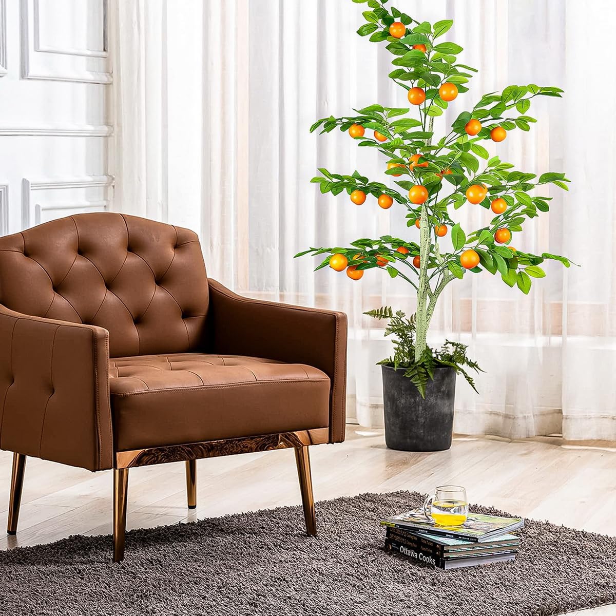 5 Feet Artificial Orange Tree with Faux Fruit Decor