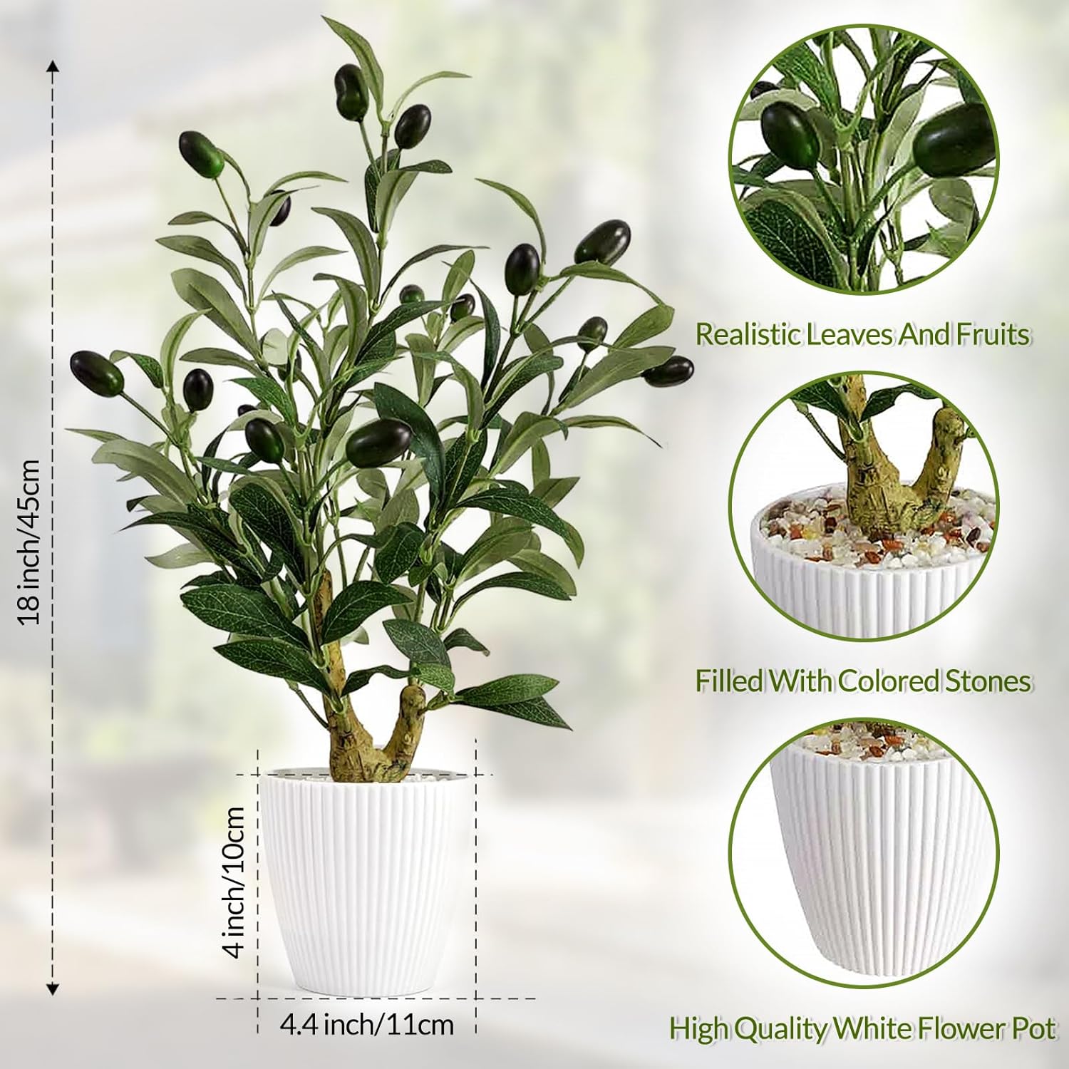 Realistic 18 Tall Artificial Olive Tree with Fruits