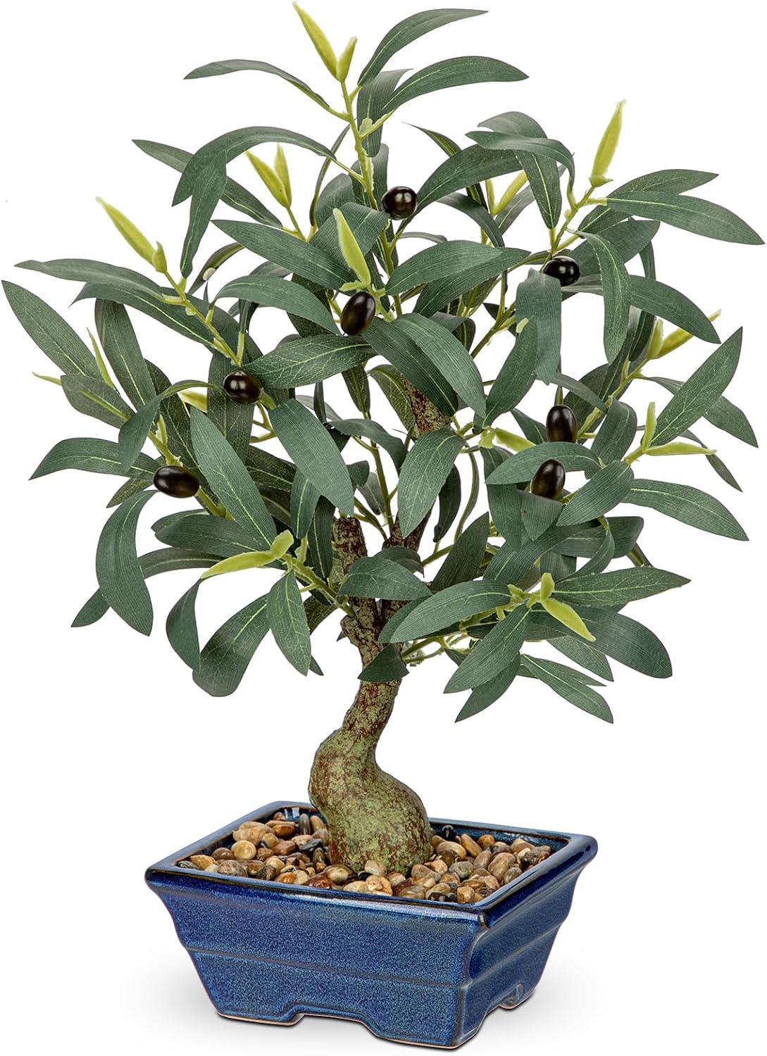 Briful 18 Inch Artificial Olive Tree with Blue Bonsai Pot