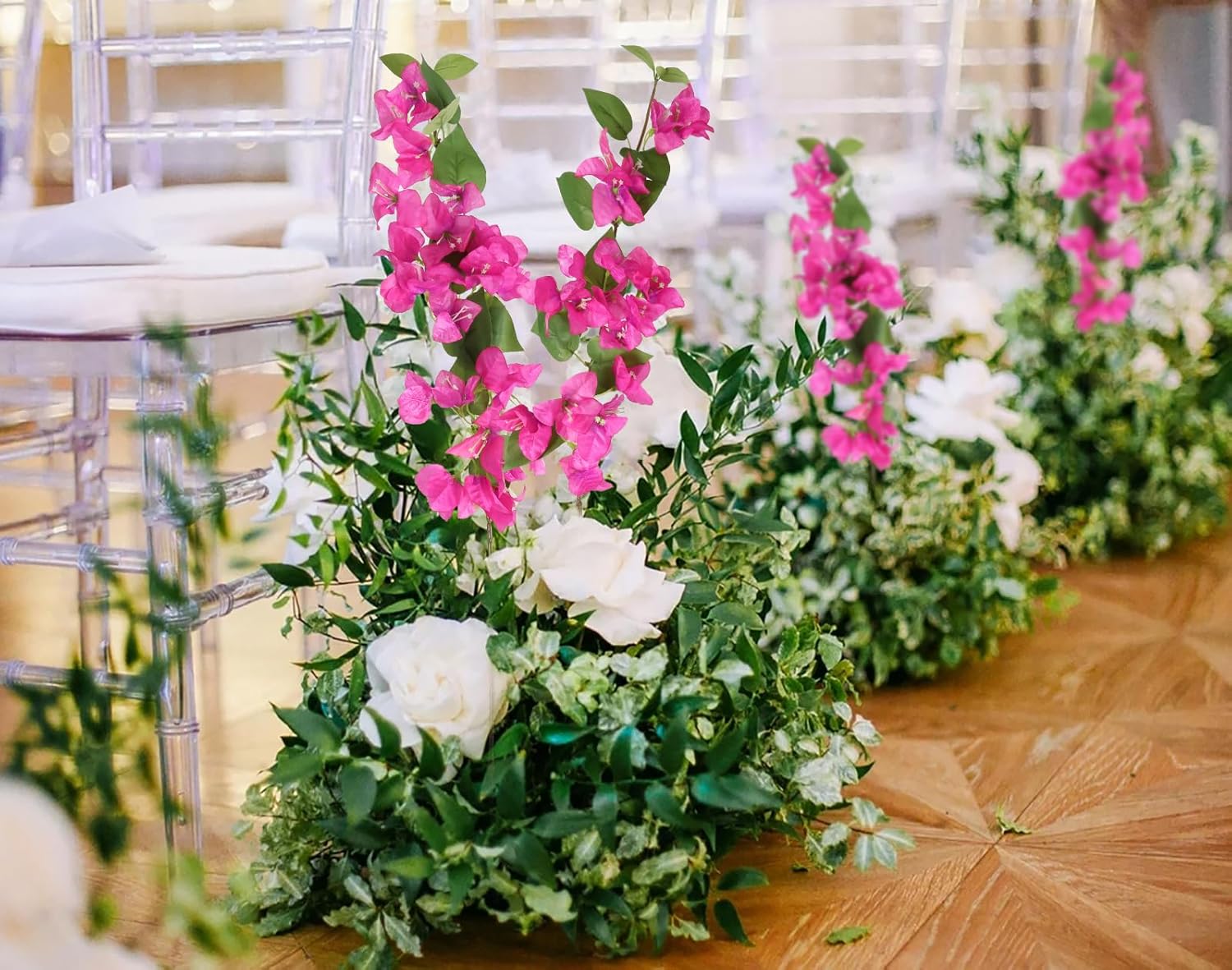 INSUNSIX 12PCS Long Stem Pink Artificial Bougainvillea Flowers
