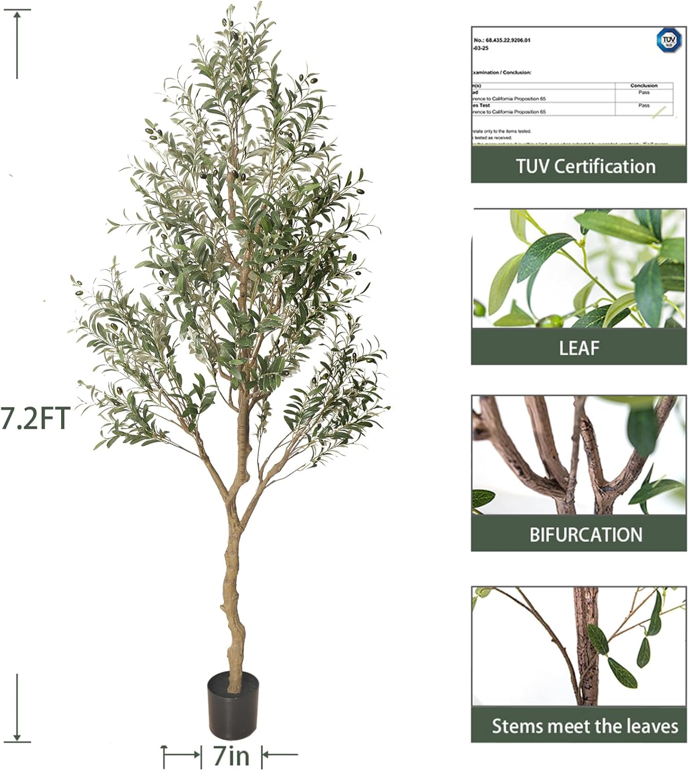 Phimos Artificial Olive Tree 7FT Fake Potted Plant with Planter