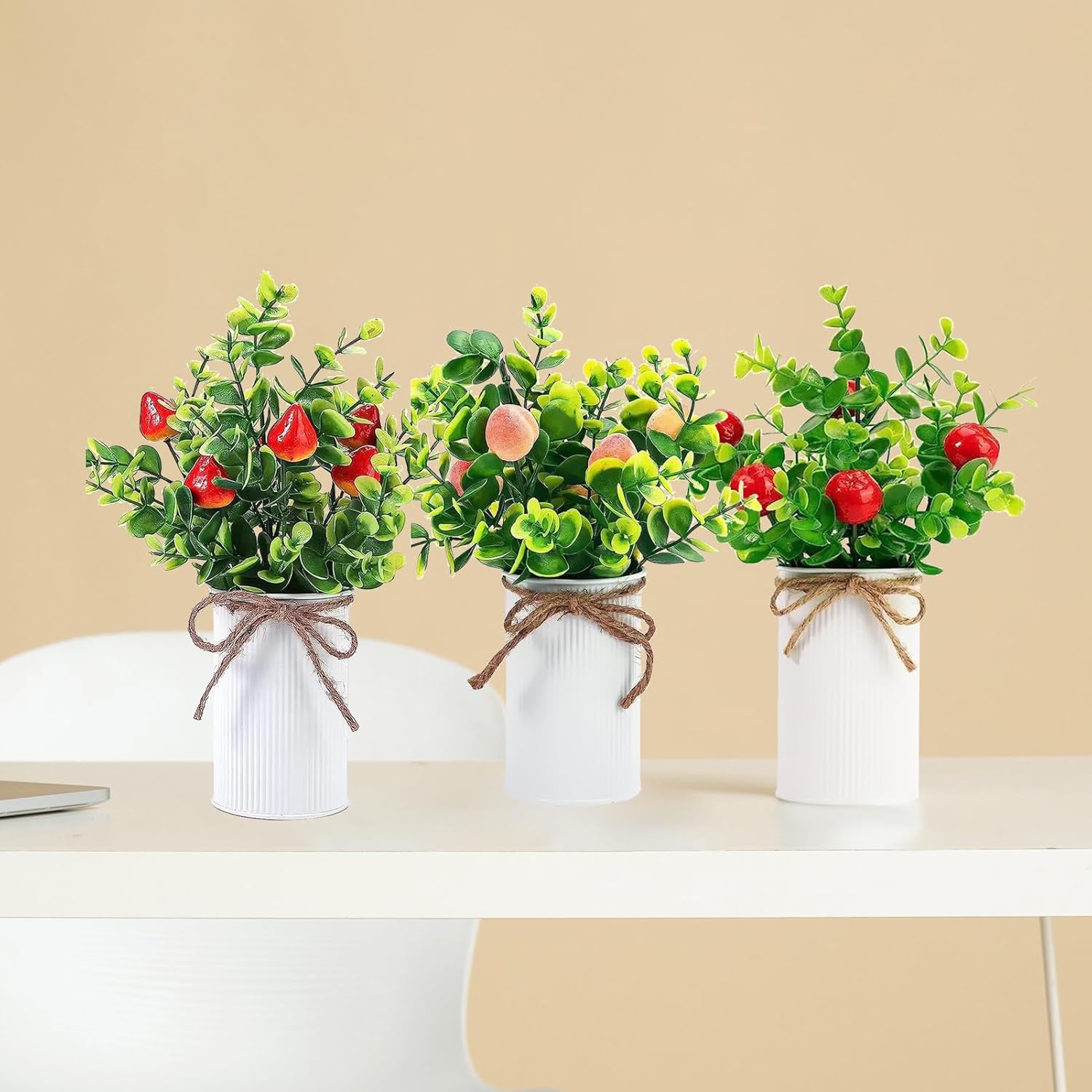 Artificial Fruit Tree with Pot 2Pcs Fake Bonsai Greenery Decor