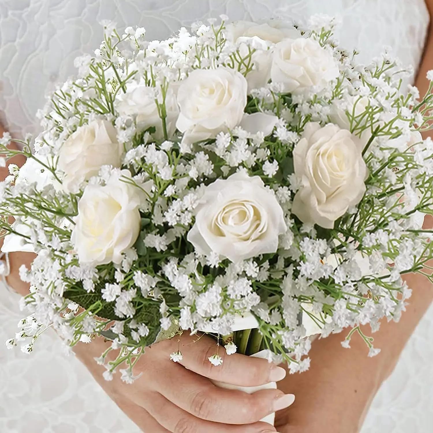 JIFTOK Artificial Babys Breath Flowers 24 Pcs White Wedding Decoration
