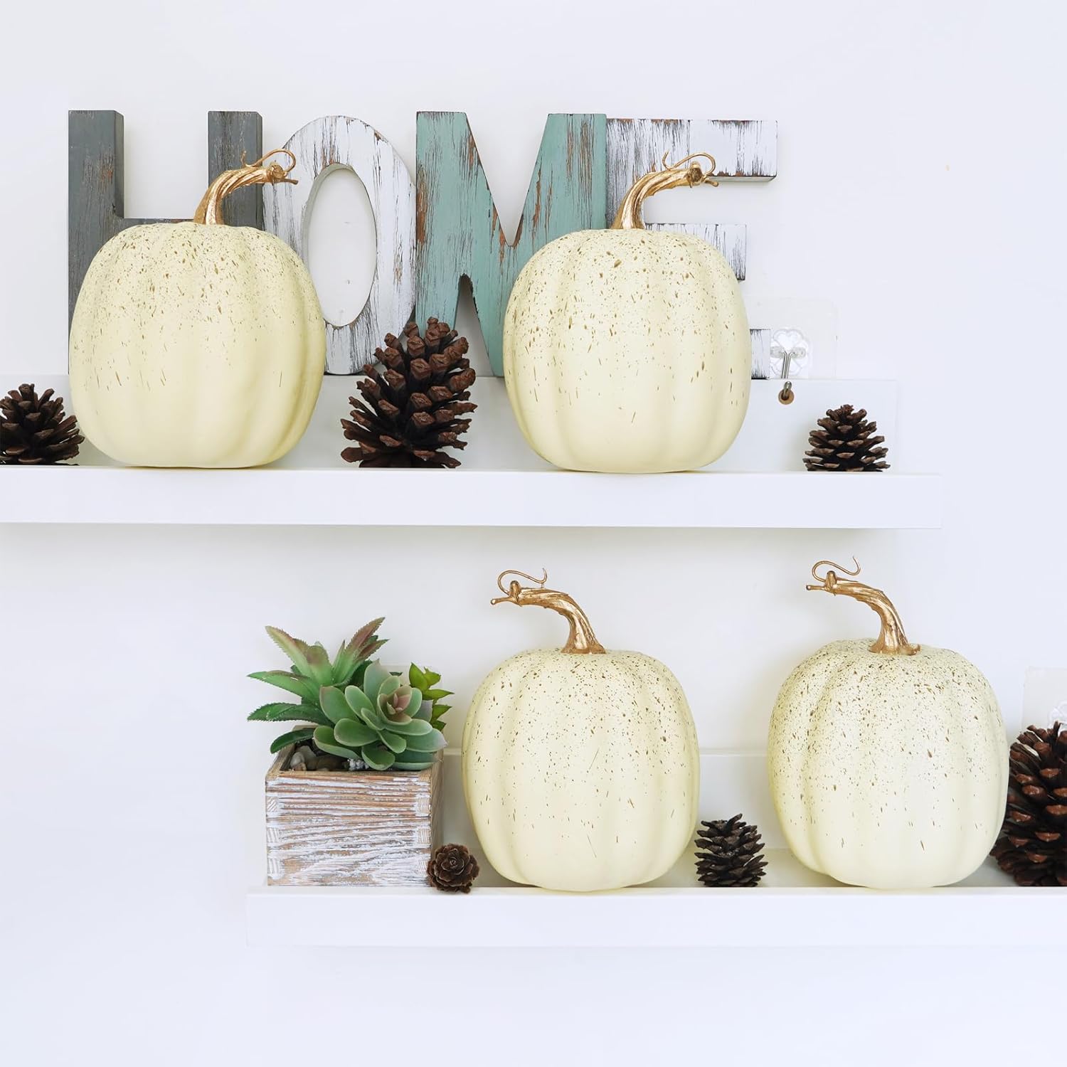 Winlyn 67 Inch Artificial Cream Pumpkins Set of 4