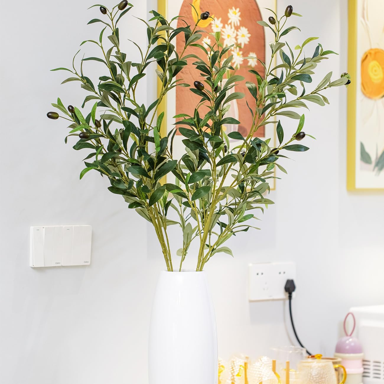 Heleze 39 Inch Artificial Olive Branches 4PCS