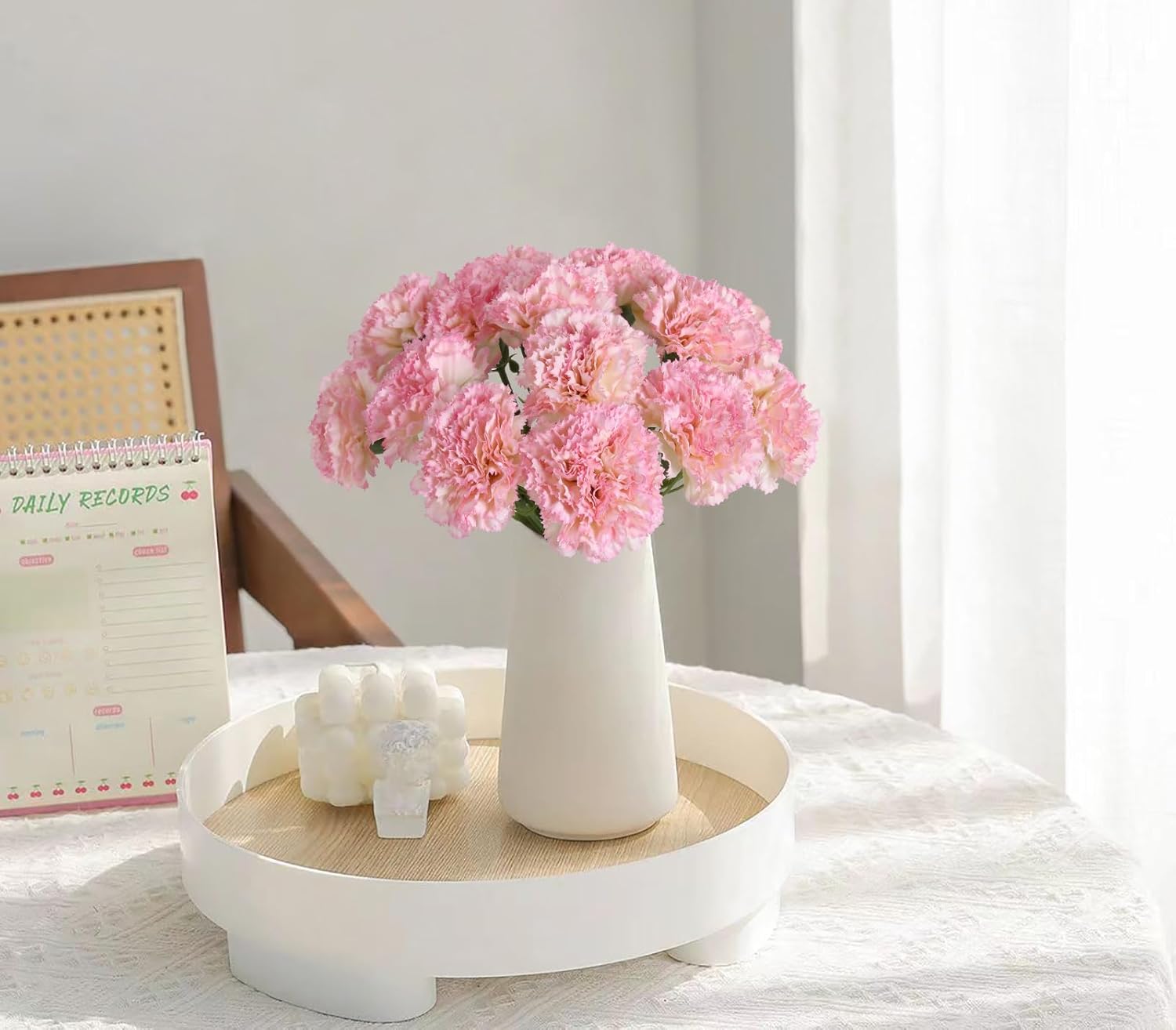 ICBOX Artificial Pink Carnation Flowers 15pcs with Stems