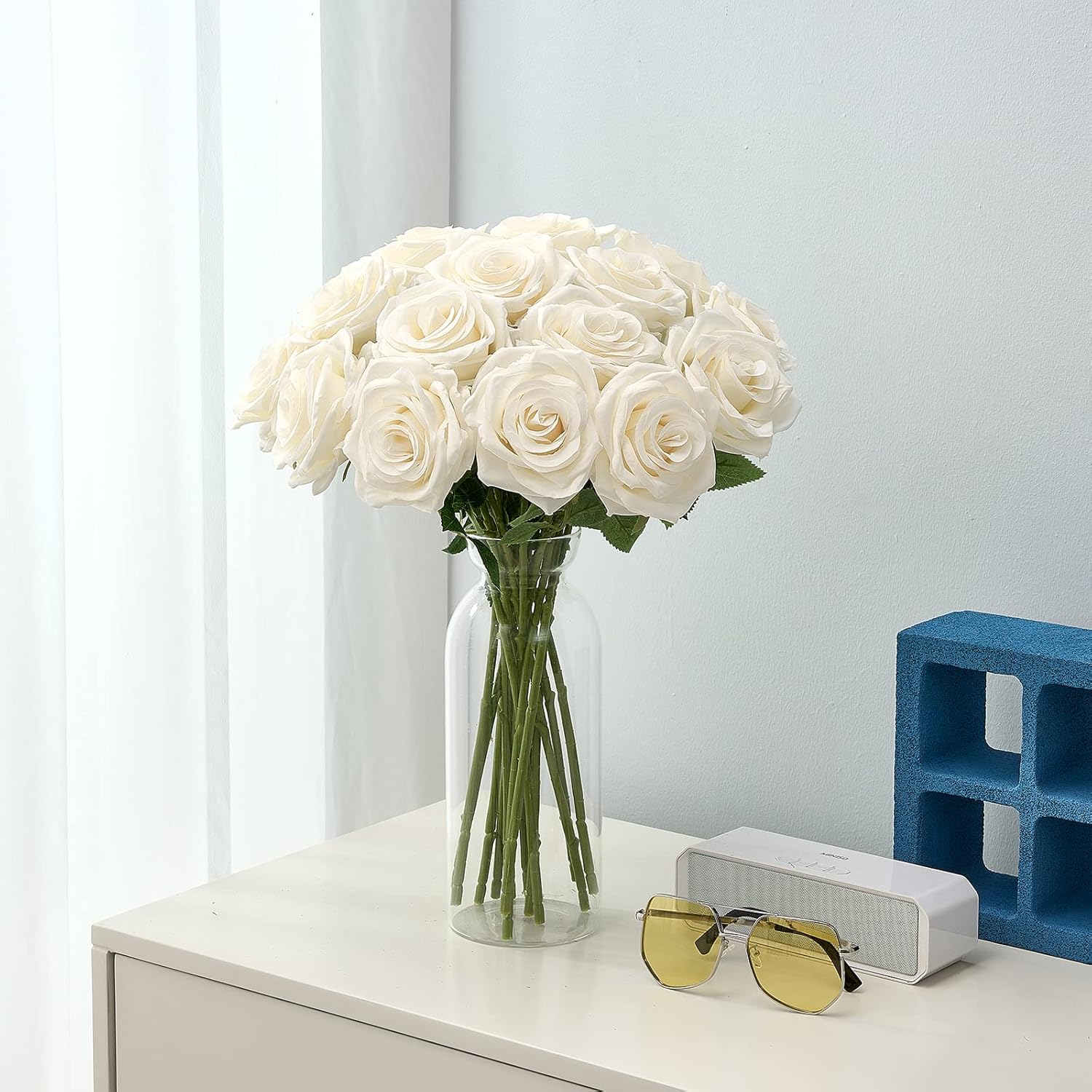 15PCS Ivory Roses Artificial Flowers for Wedding Decorations