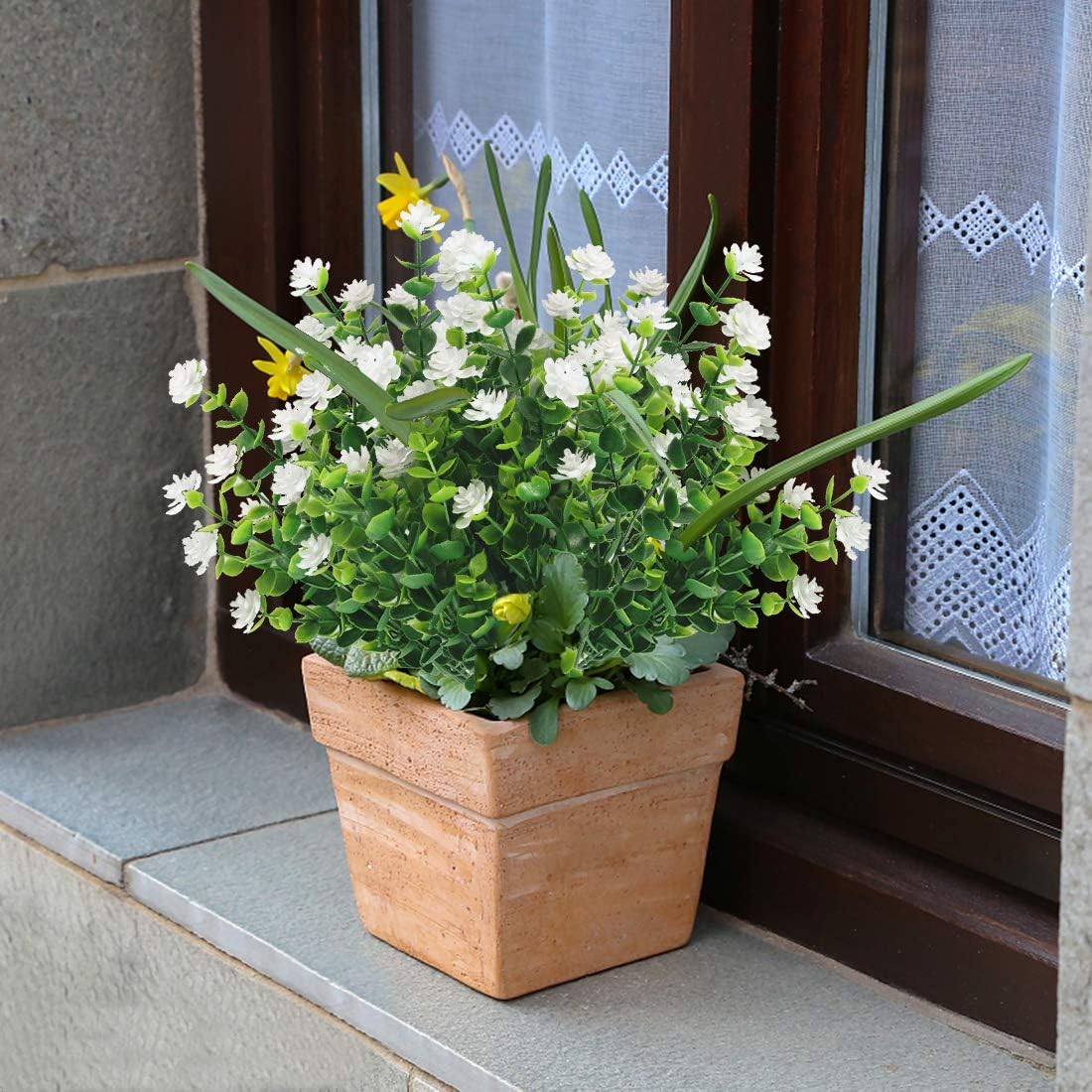HAPLIA 6 Bundle Artificial Flowers Set - White UV Resistant