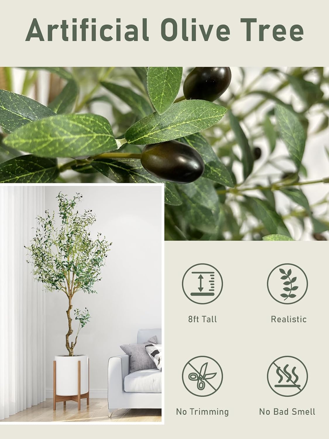 8FT Artificial Olive Tree with Realistic Fruits and Leaves