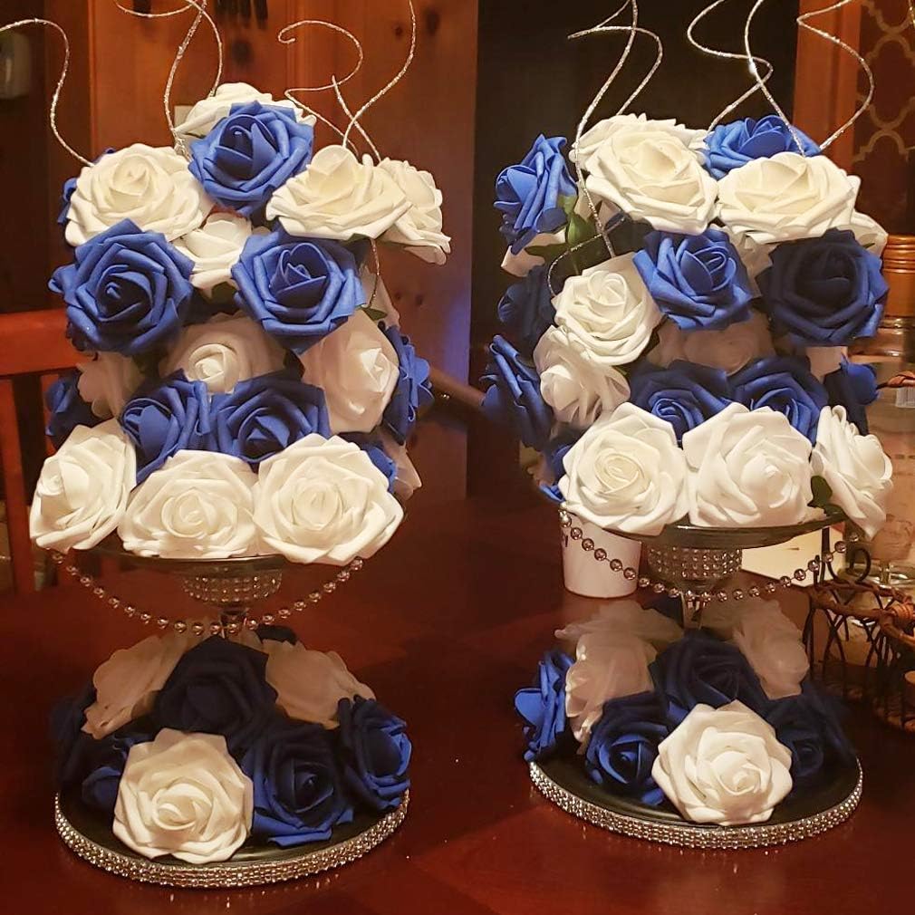 Higfra 25Pc Royal Blue Foam Fake Roses with Stems
