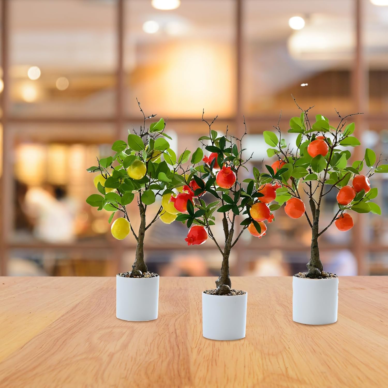 Premium Artificial Lemon Tree Bonsai with White Pot