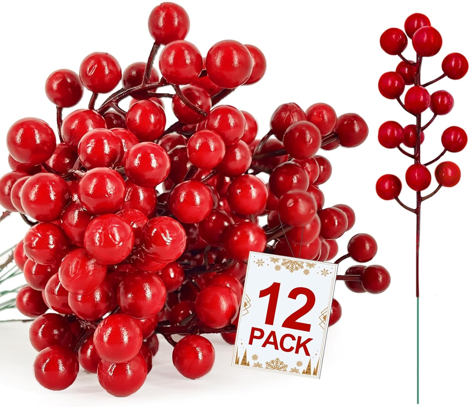 12 Pack Red Berried Holly Branches Christmas Decor
