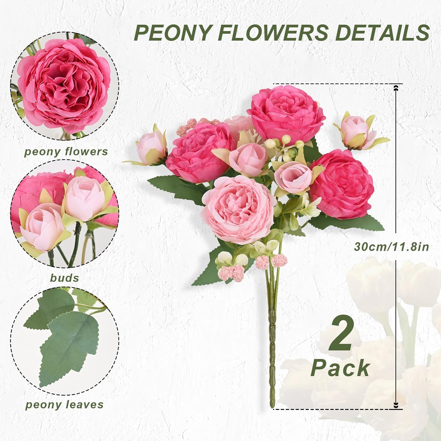 MARTINE MALL 2 Pack Mixed Pink Artificial Peonies Flowers