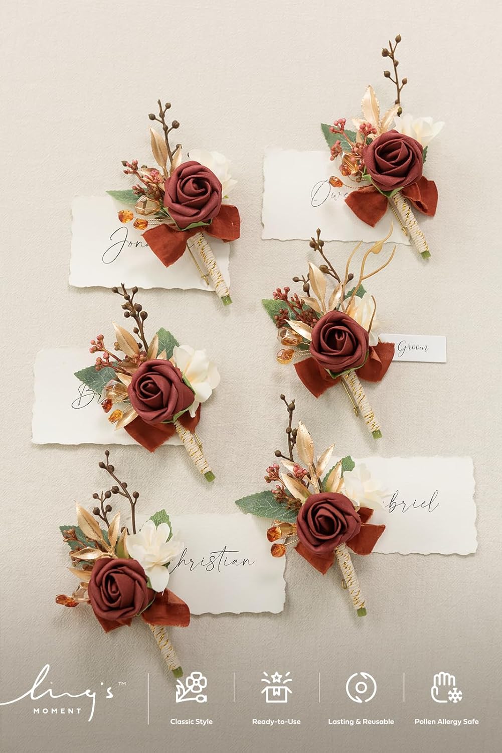 Lings Moment Terracotta Orange Boutonniere Set 1