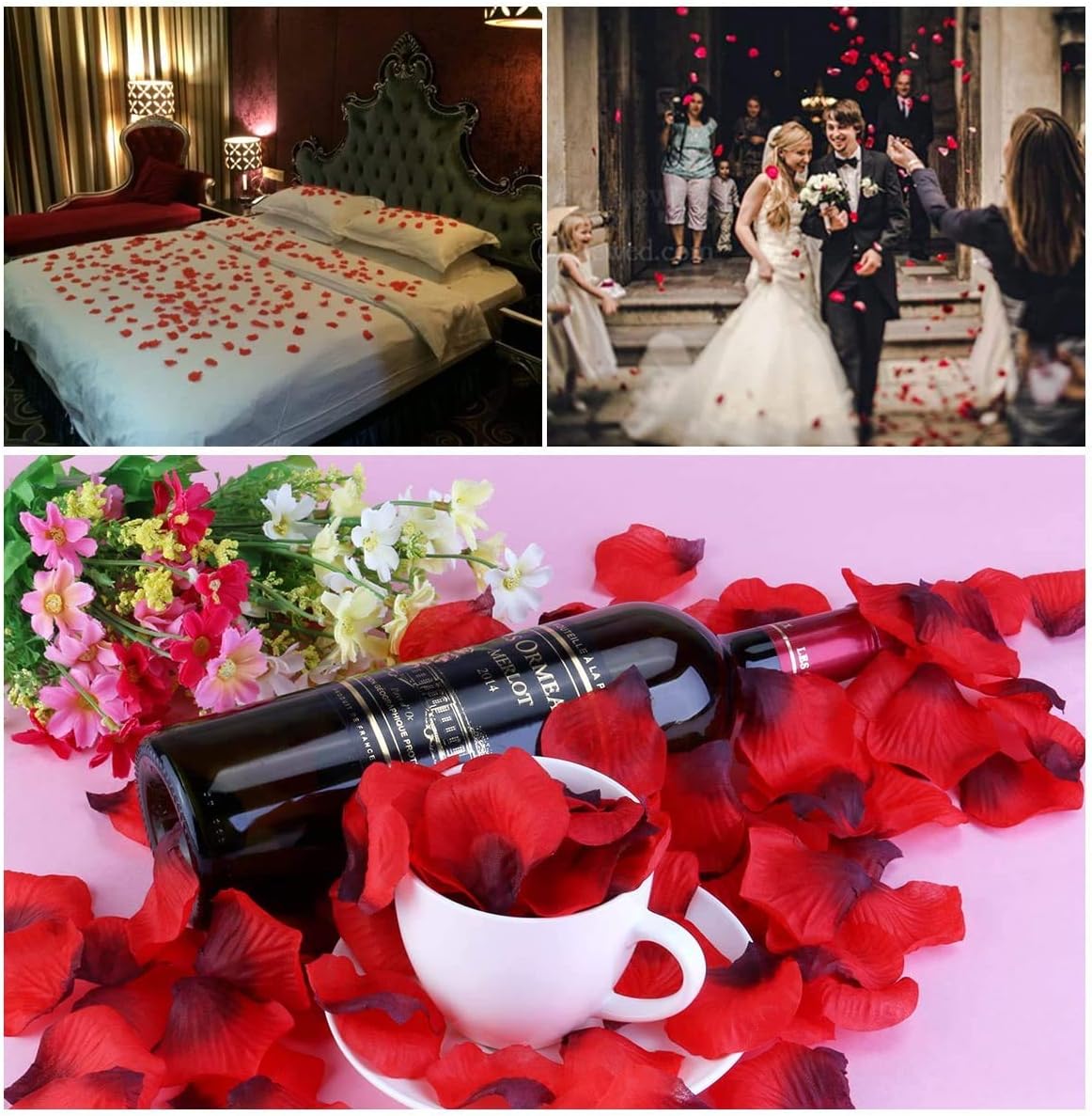 1200PCS Artificial Silk Rose Petals White Red Black Wedding Decor